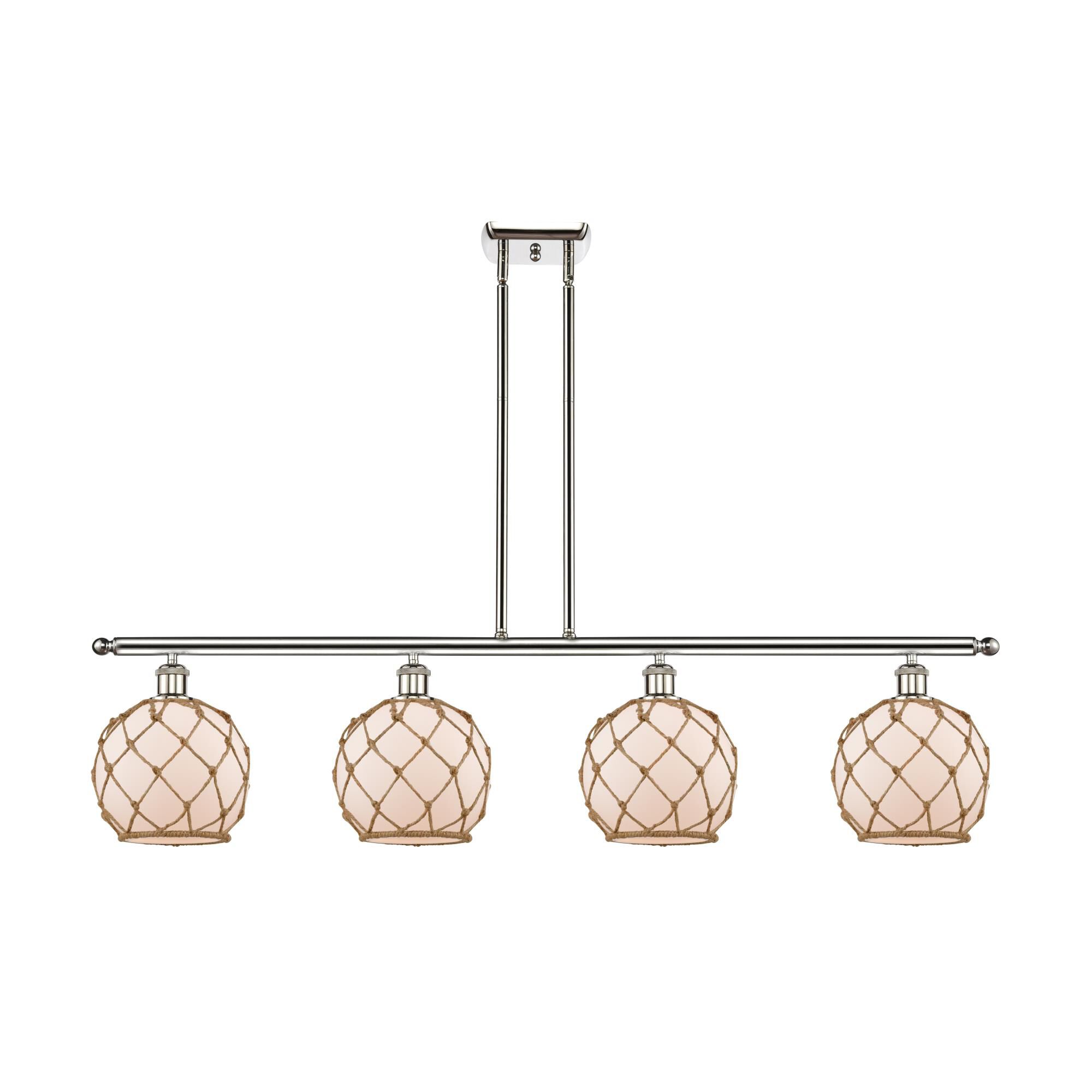 Shown in Polished Nickel finish and Sphere glass and Glass And Rope shade