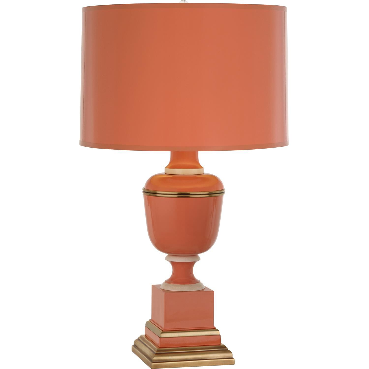 Shown in Tangerine Lacquered Paint With Natural Brass And Ivory Crackle Accents finish and Tangerine Painted Opaque Parchment With Matte Gold Lining shade
