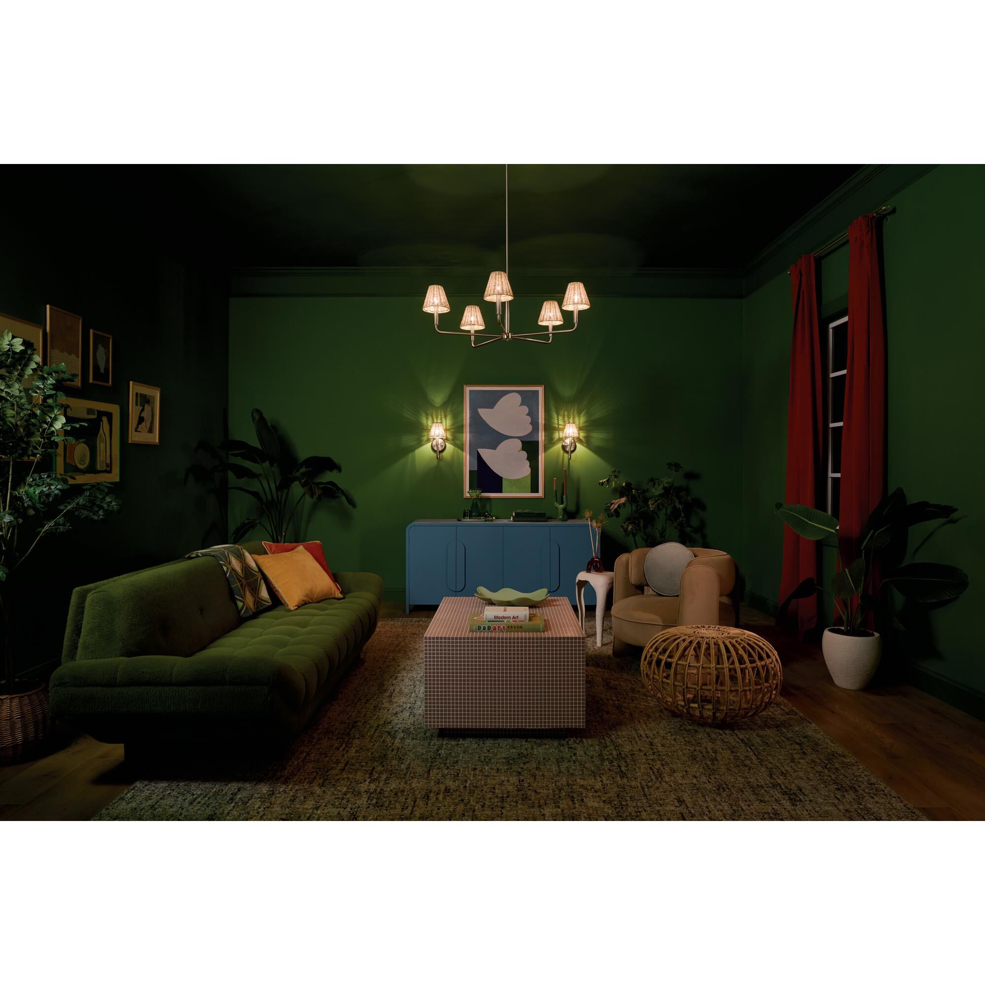 Shown in Champagne Bronze finish and Rattan Textured shade