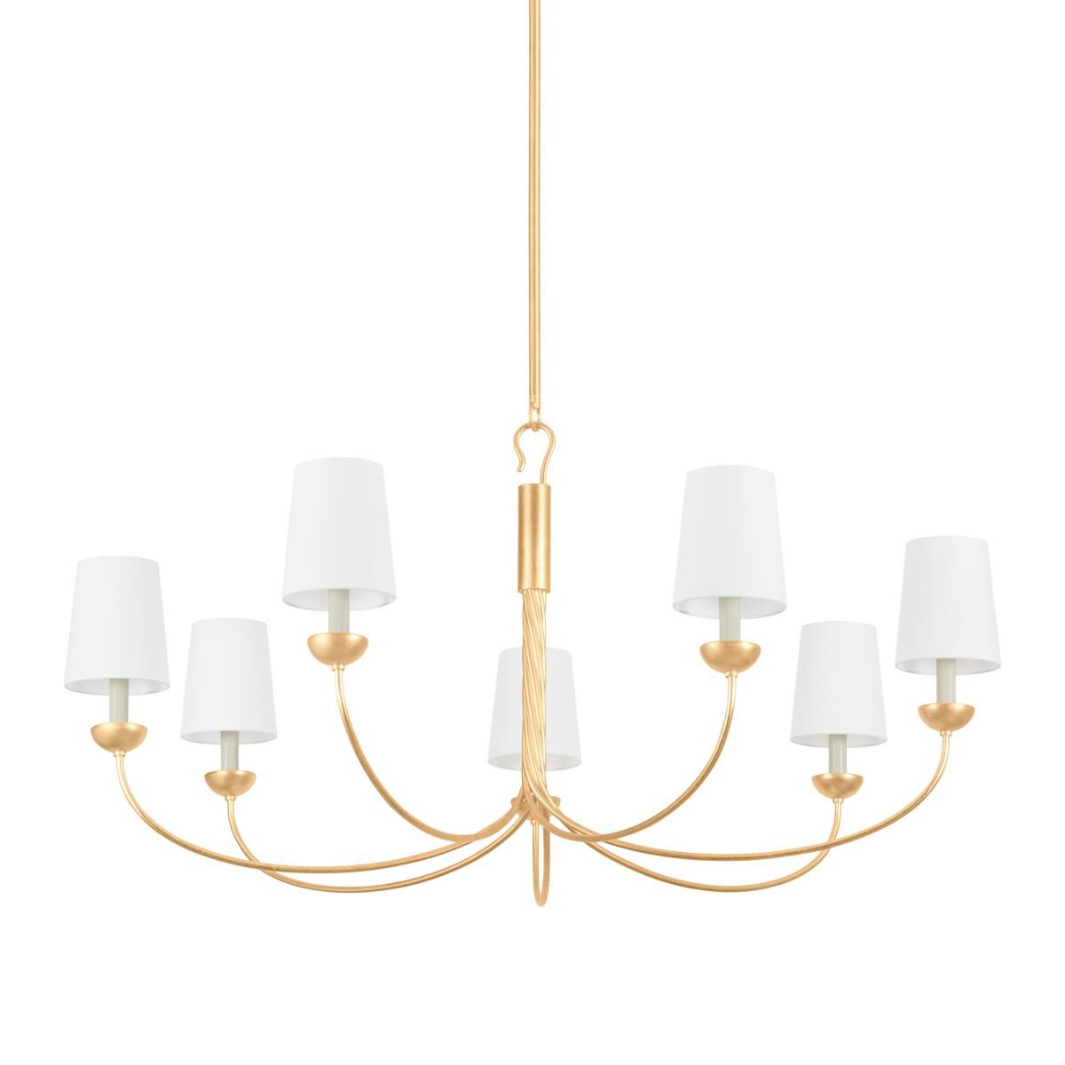 Shown in Vintage Gold Leaf finish and White Linen shade