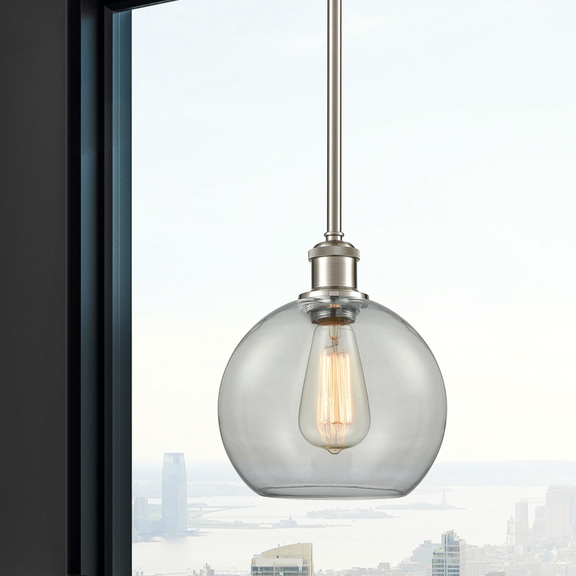 Shown in Brushed Satin Nickel finish and Clear glass