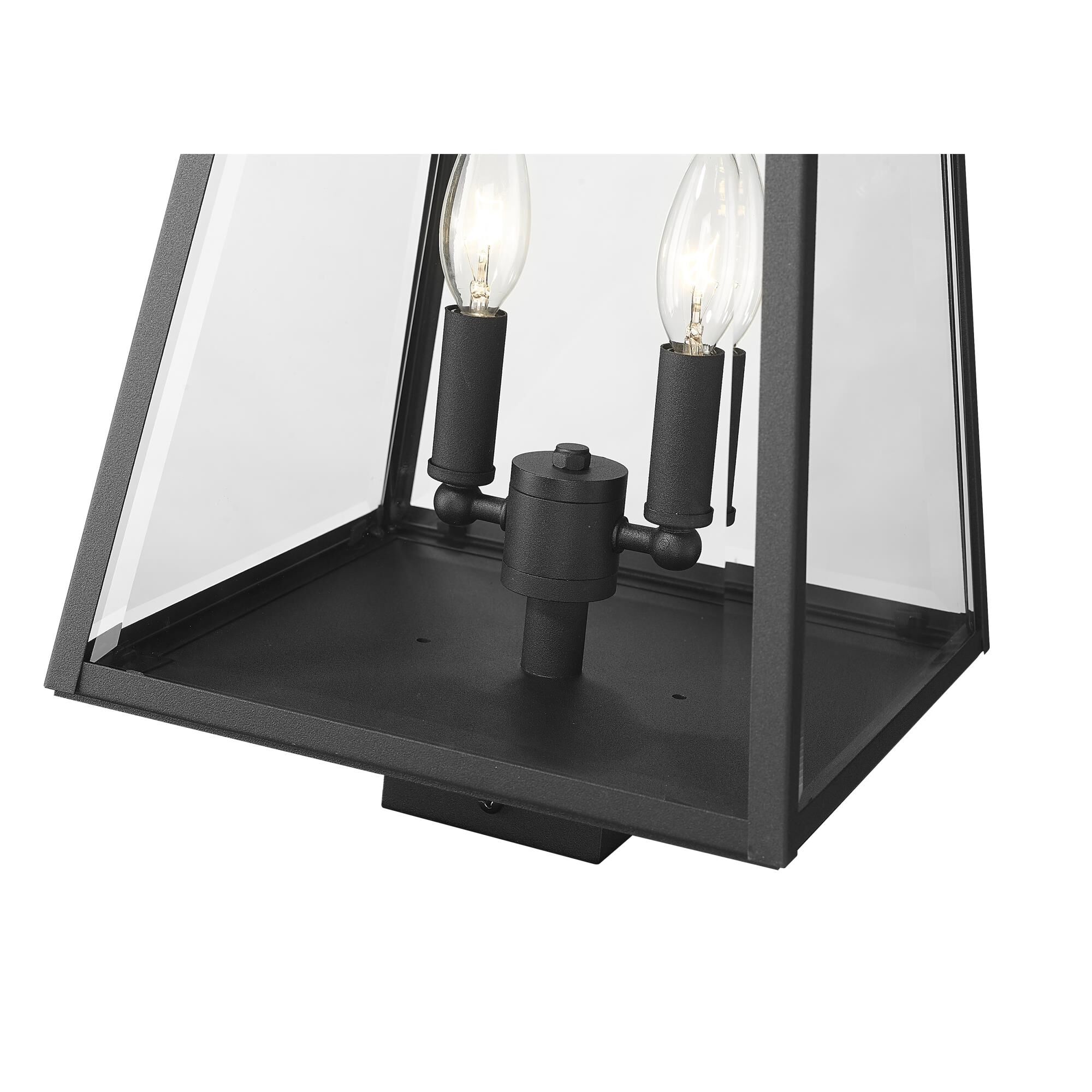 Shown in Black finish and Clear Beveled glass