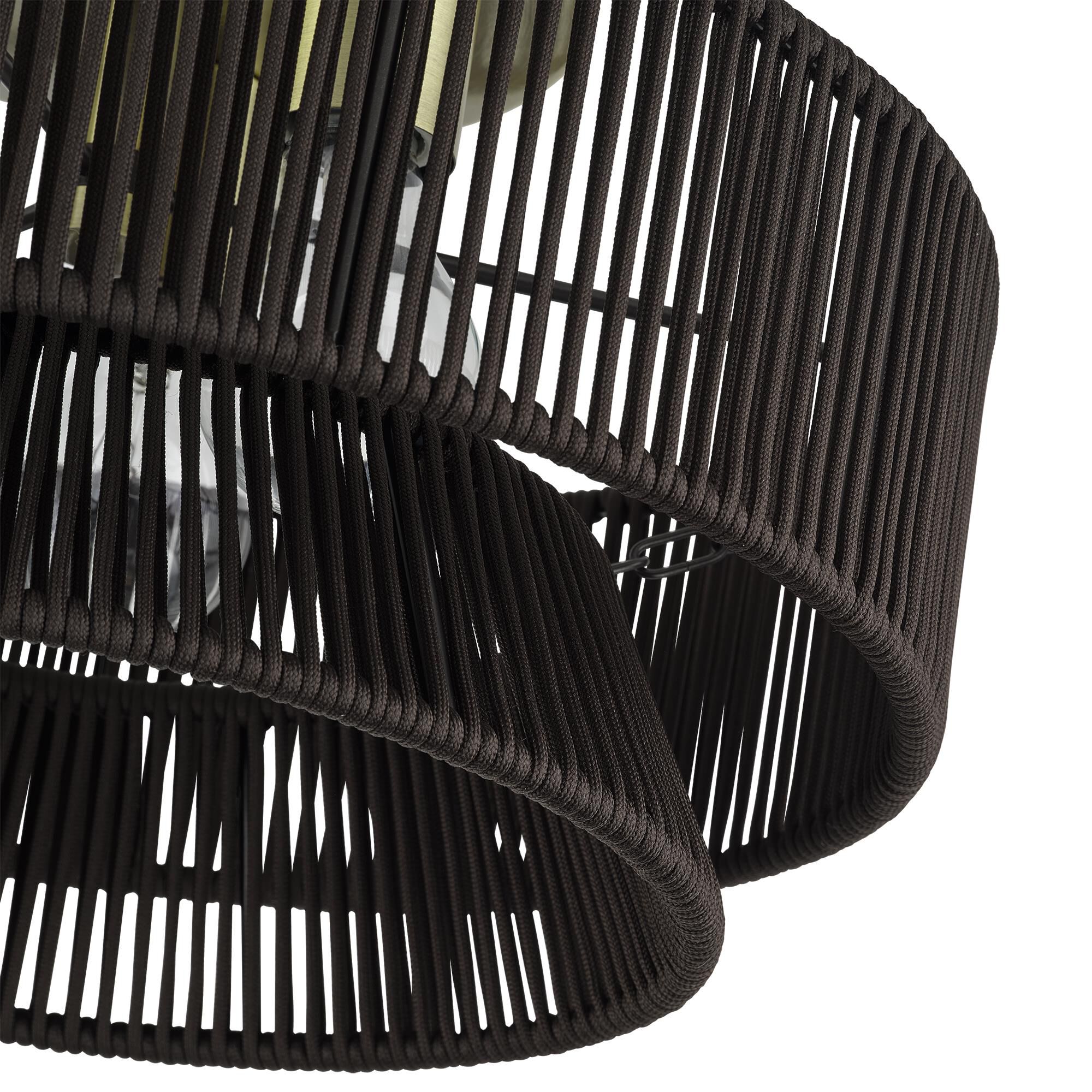 Shown in Antique Brass finish and Hand-Woven Dark Chocolate Color Polyester Rope shade