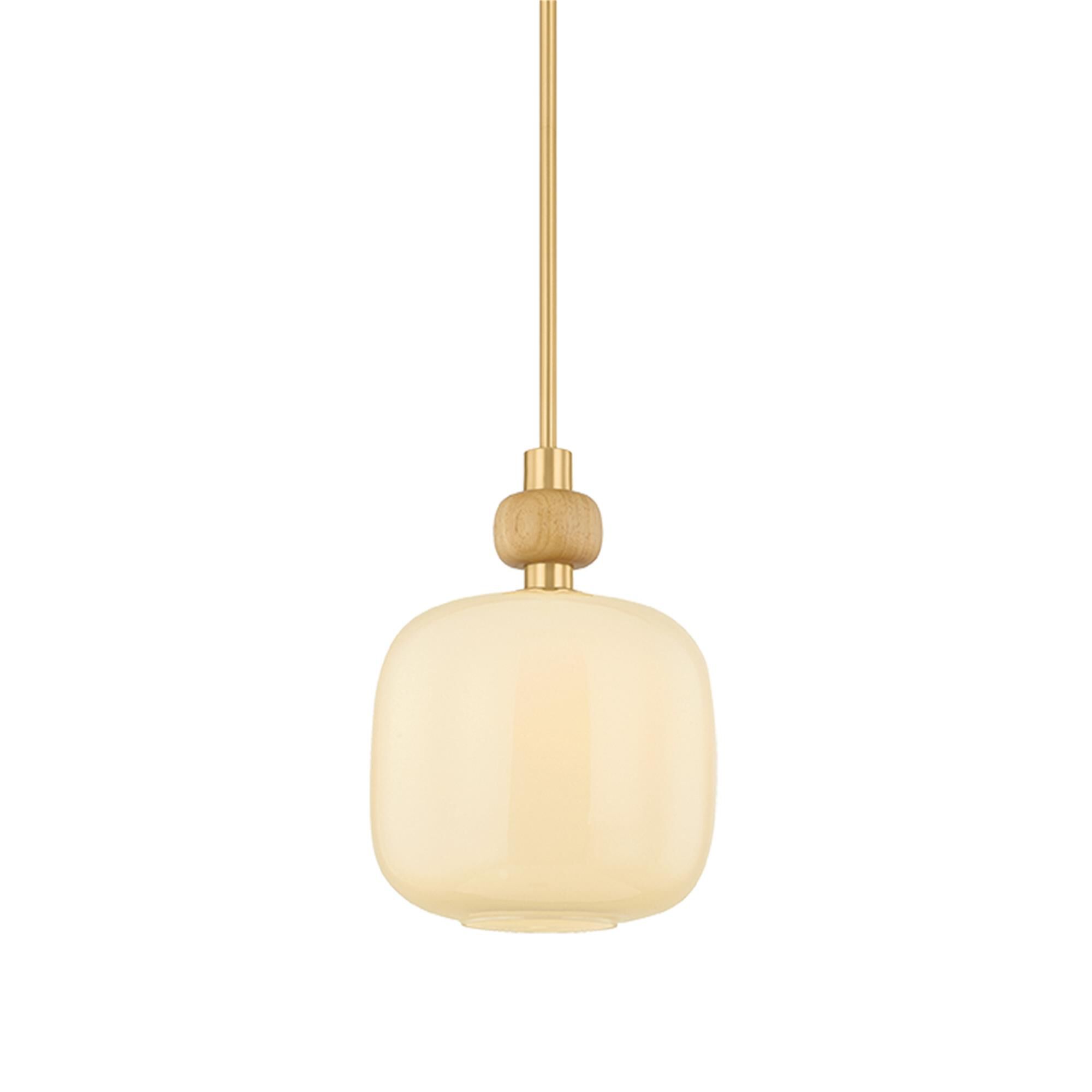 Shown in Aged Brass finish and Opal Glossy glass