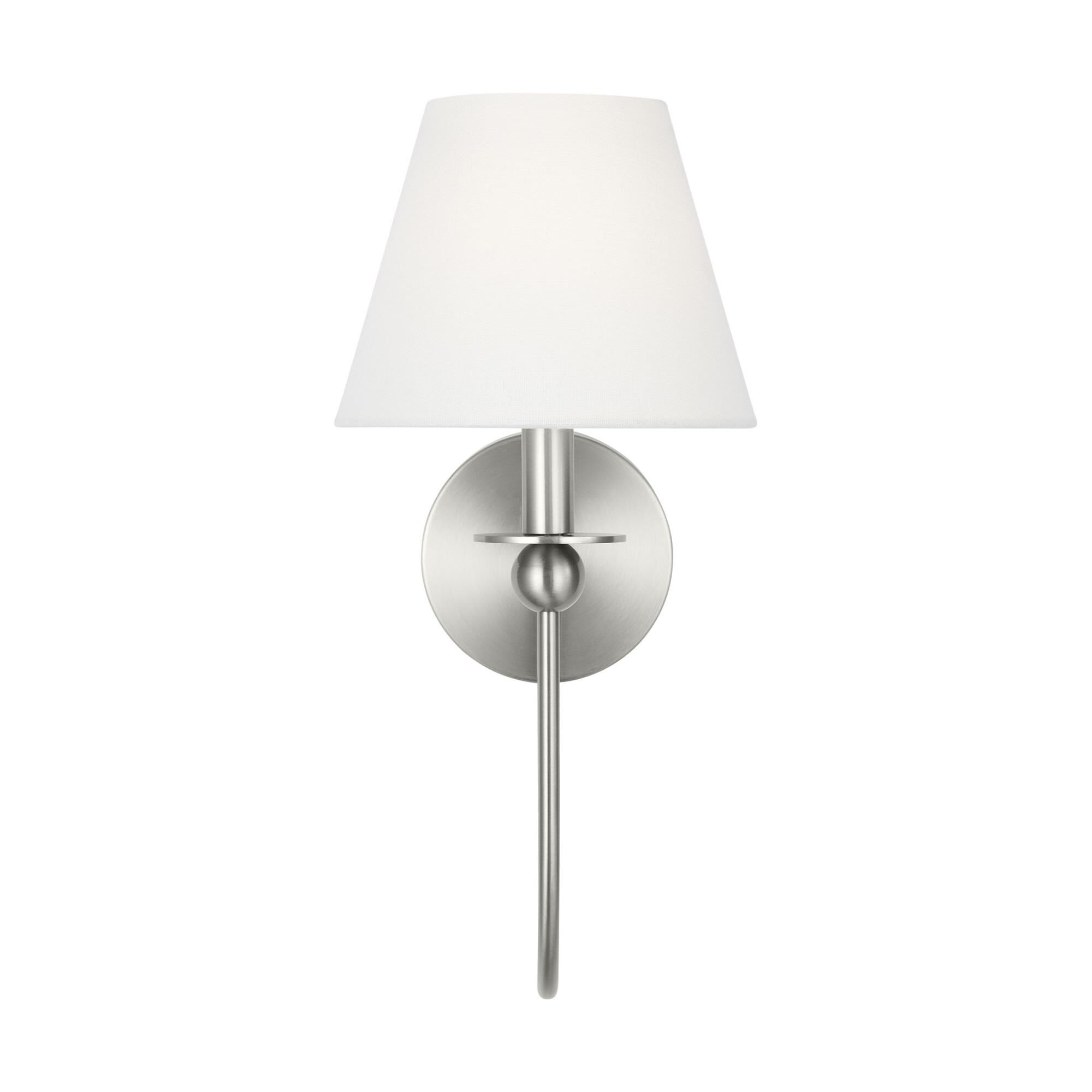 Shown in Brushed Nickel finish and White Linen shade