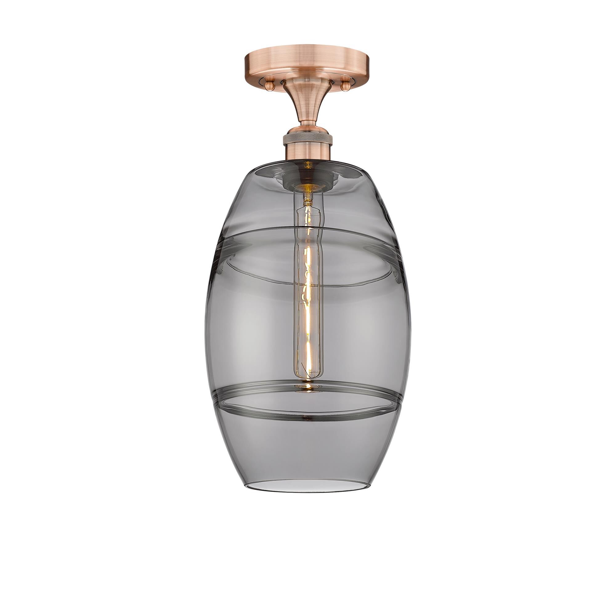 Shown in Antique Copper finish and Light Smoke glass