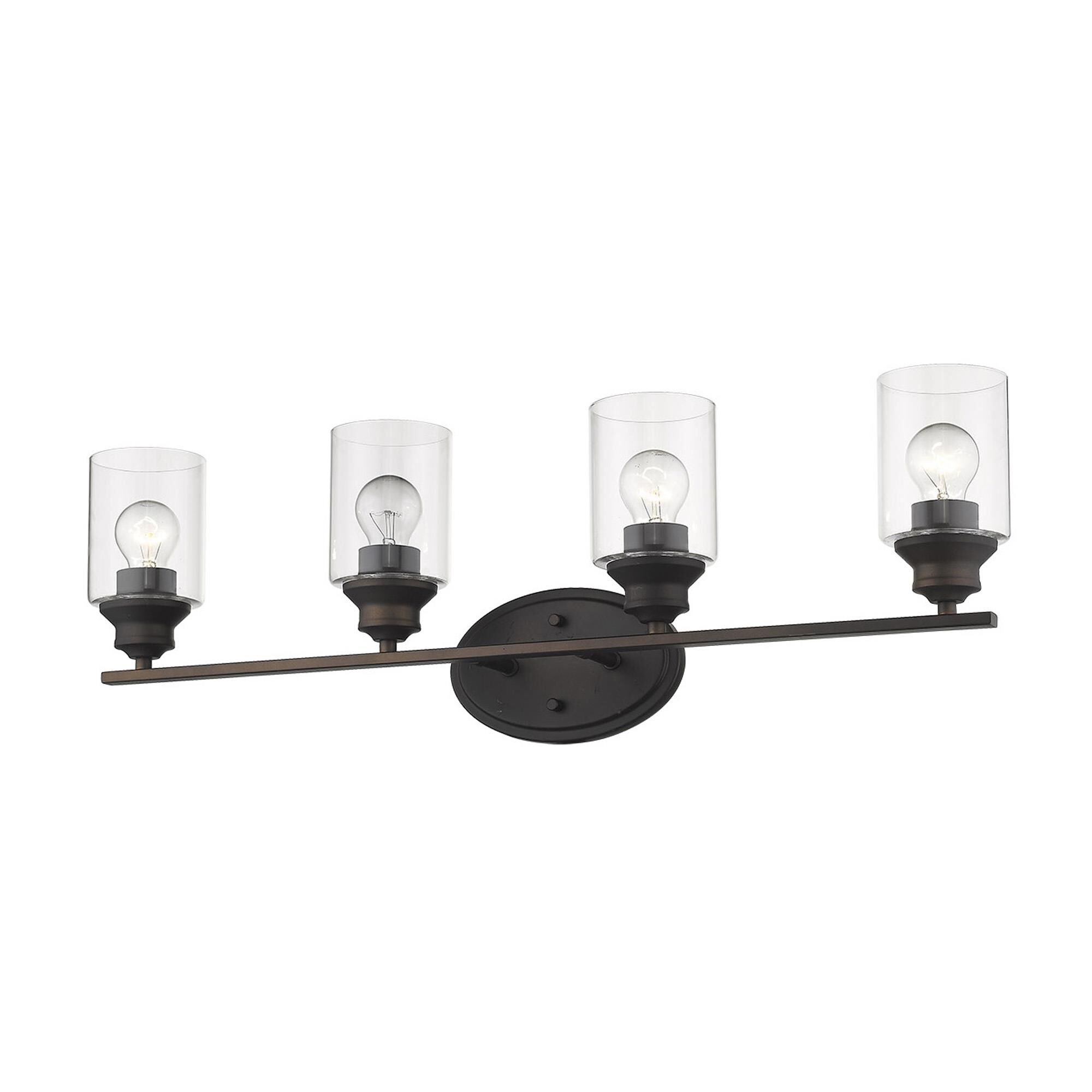 Shown in Oil-Rubbed Bronze finish and Clear glass and Clear, Cylindrical Glass s shade