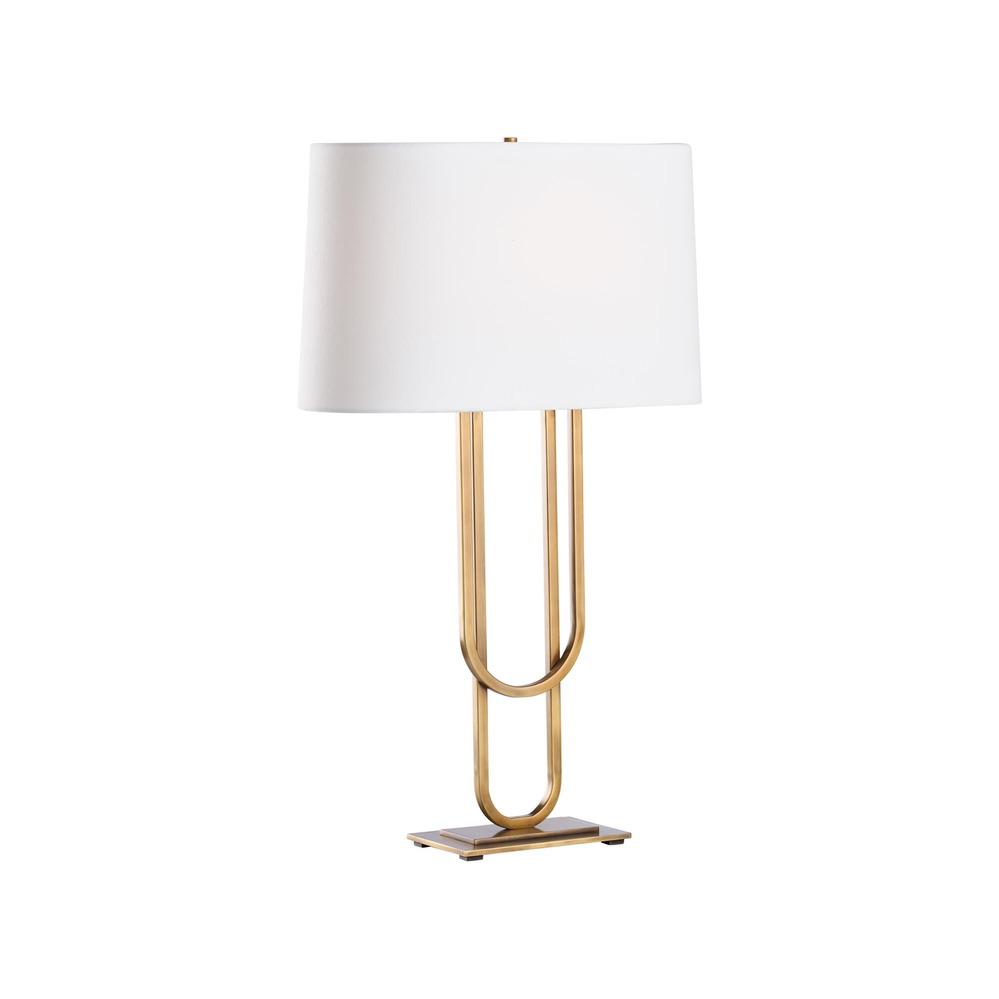 Shown in Gold finish and Linen shade