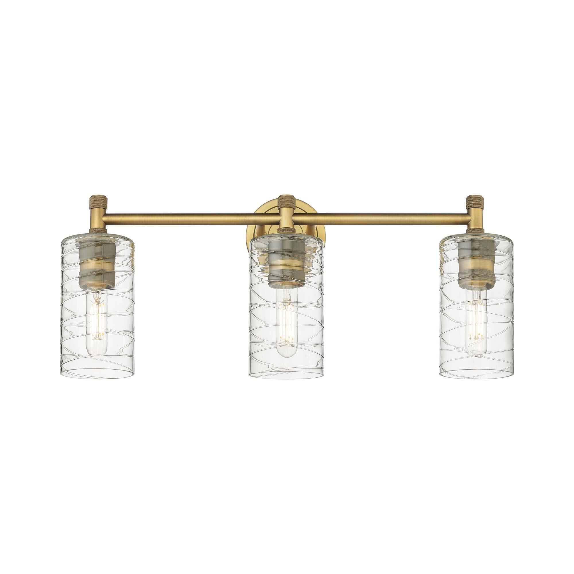 Shown in Brushed Brass finish and Deco Swirl glass and Deco Swirl Glass shade