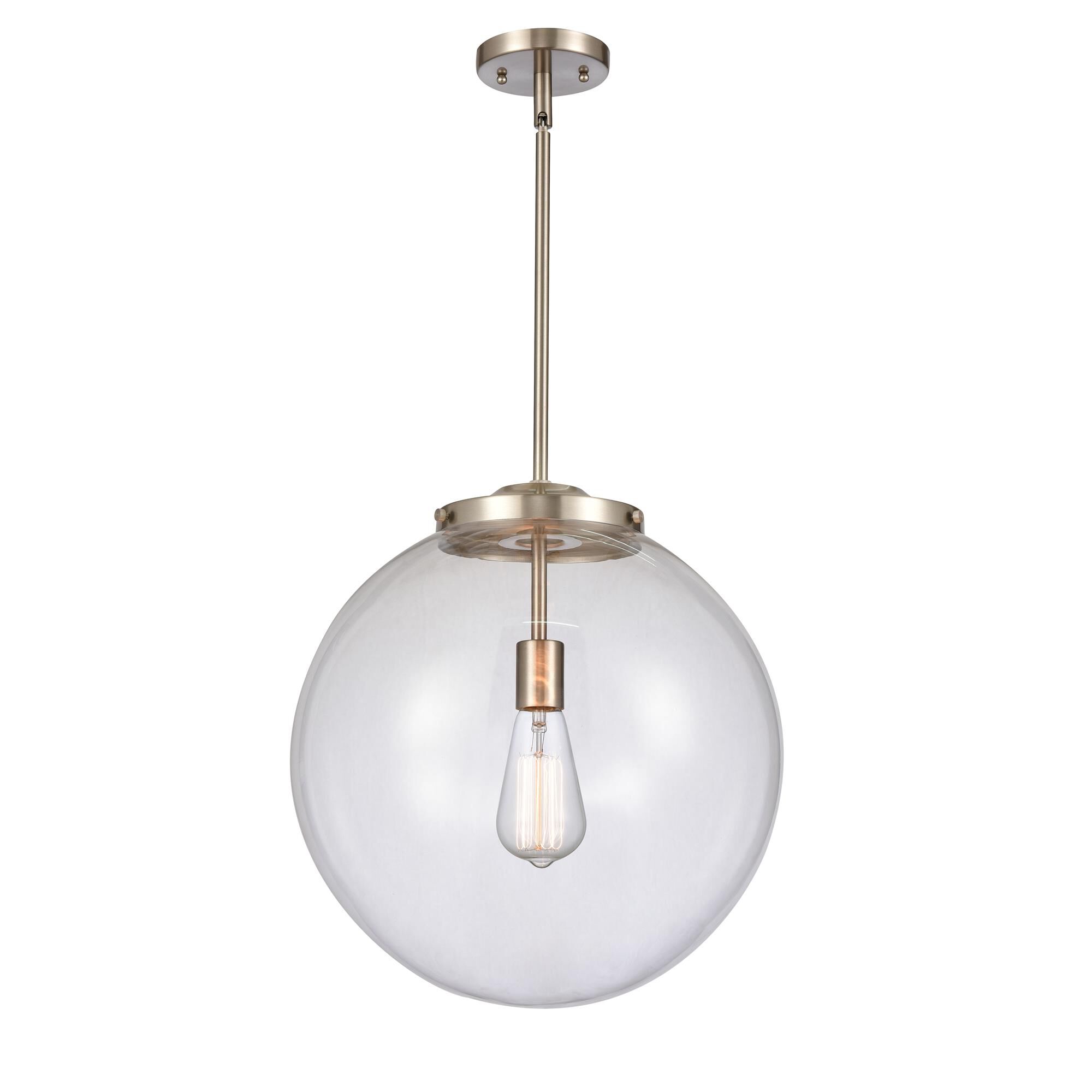 Shown in Brushed Satin Nickel finish and Clear Beacon glass