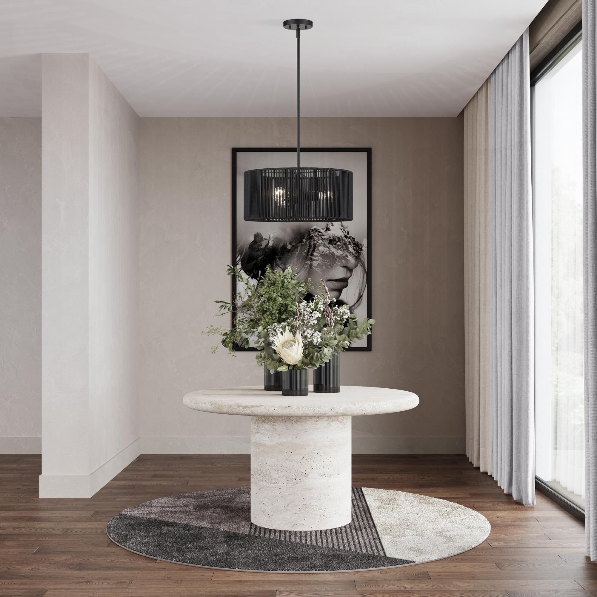 Shown in Black finish and Hand-Woven Parisian Night Color Polyester Rope shade