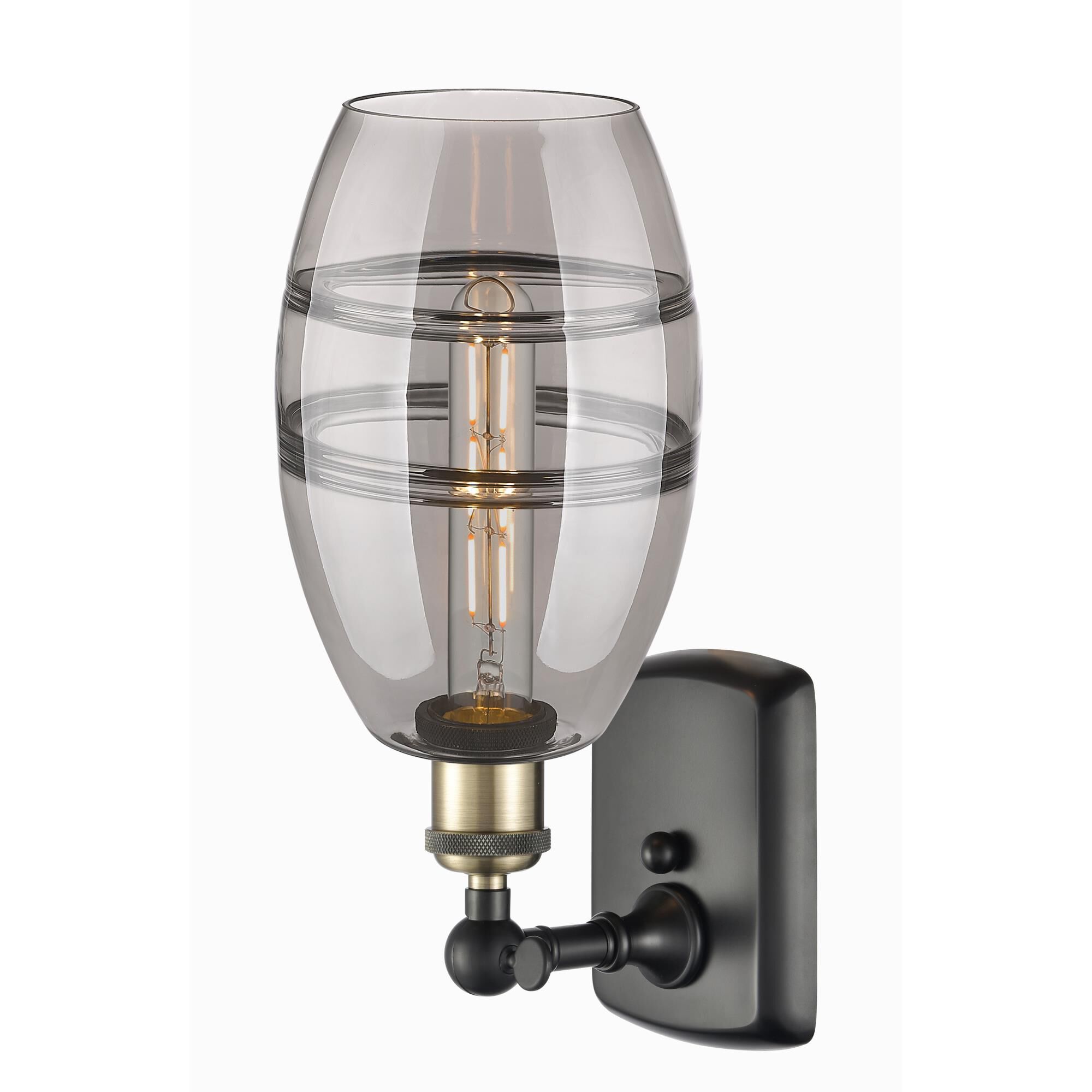 Shown in Black Antique Brass finish and Light Smoke glass