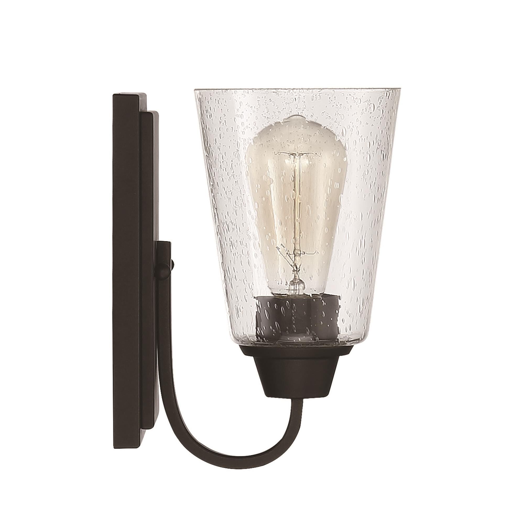 Shown in Espresso finish and Clear Seeded glass and Glass shade