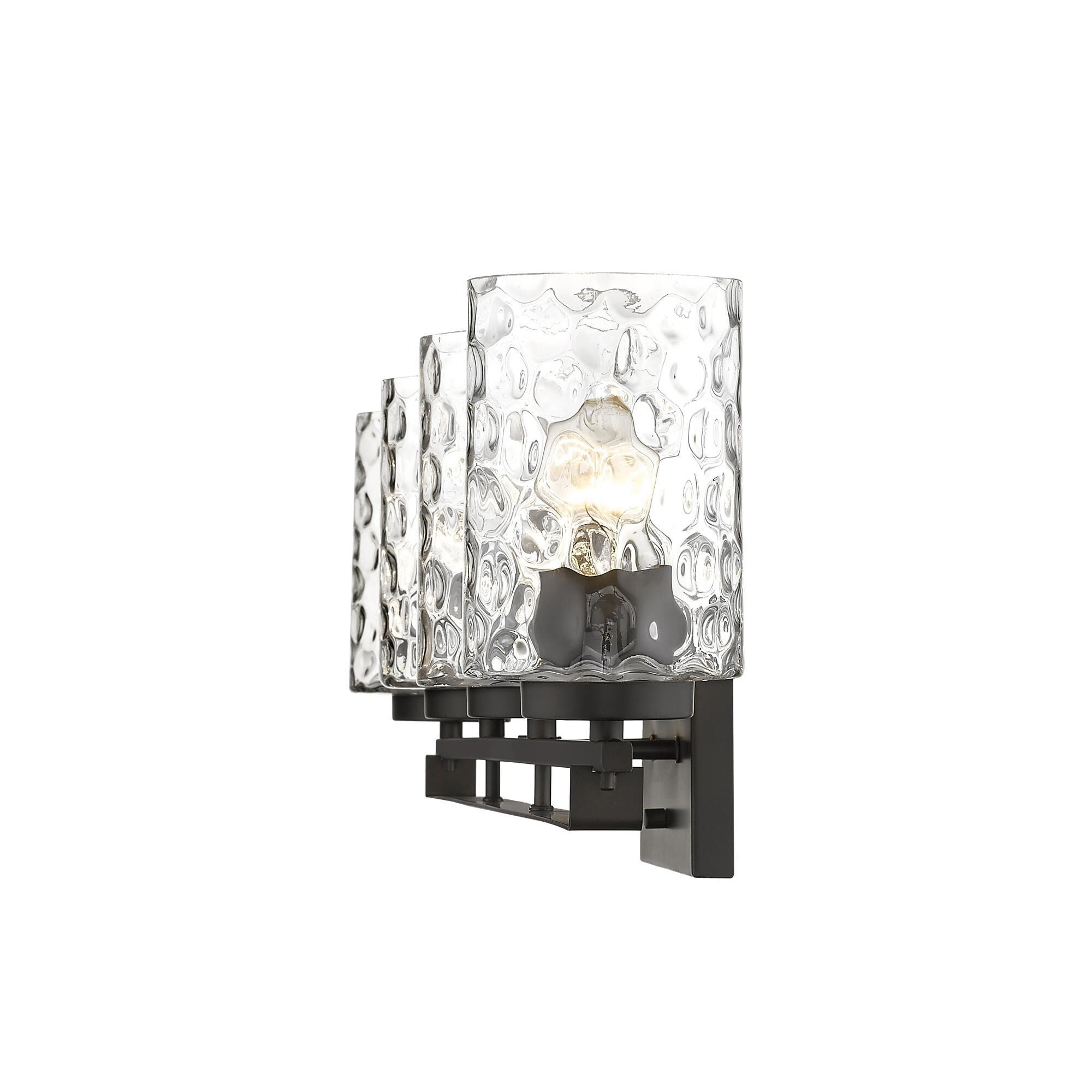 Shown in Oil-Rubbed Bronze finish and Clear glass and Clear, Optic Cylindrical Glass shade