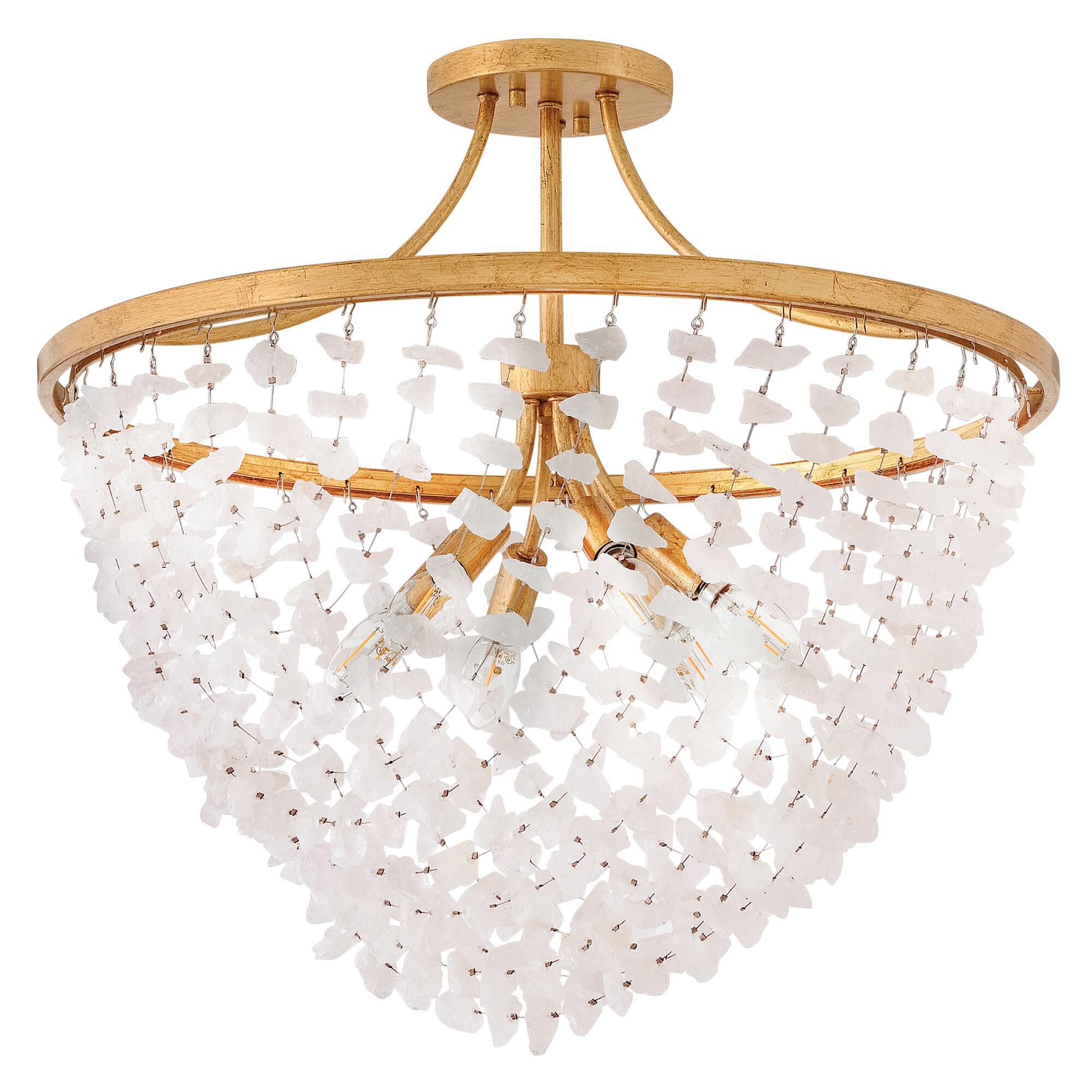 Shown in Distressed Brass finish and Rock Crystal glass