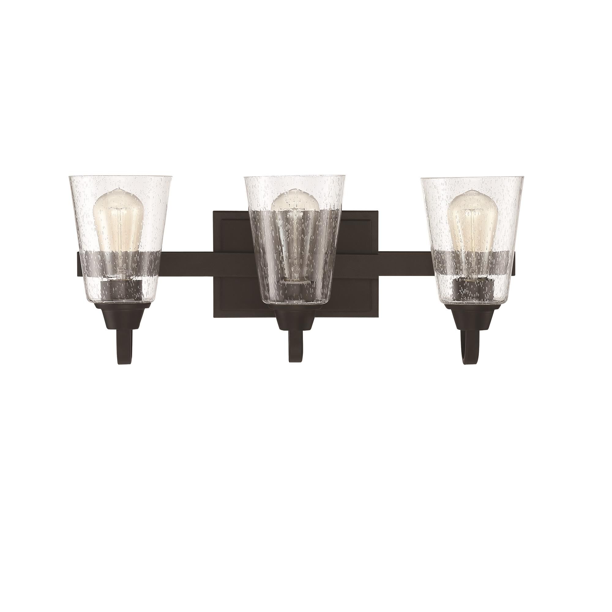 Shown in Espresso finish and Clear Seeded glass and Glass shade