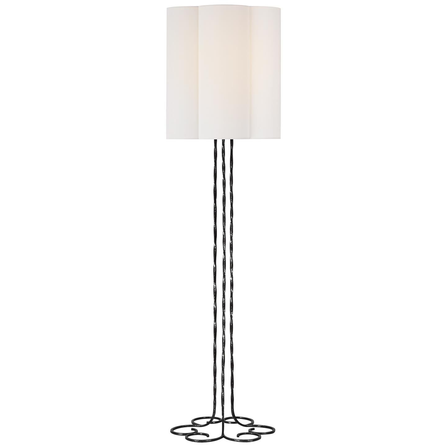 Shown in Aged Iron finish and Linen Scallop shade