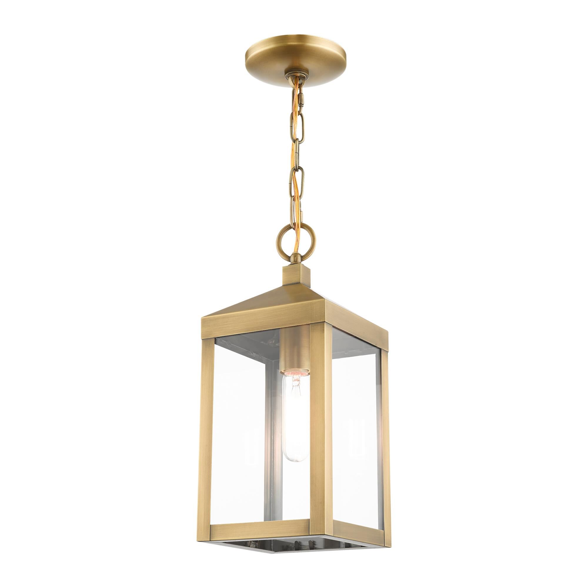 Shown in Antique Brass finish and Clear glass and Clear Glass shade