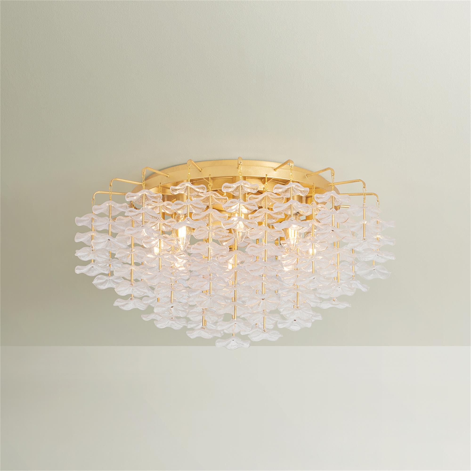 Shown in Vintage Gold Leaf finish and Piastre glass