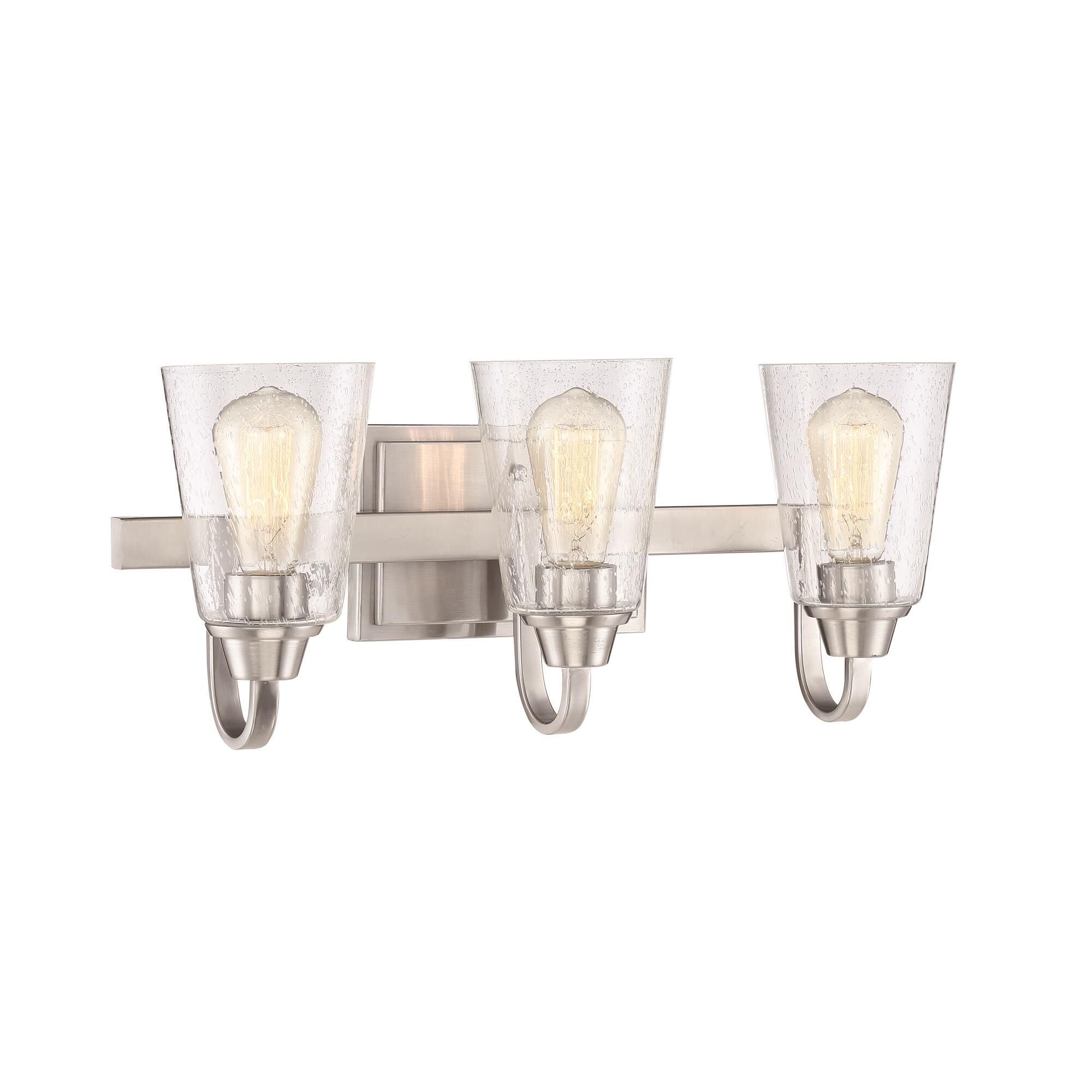 Shown in Brushed Polished Nickel finish and Clear Seeded glass and Glass shade