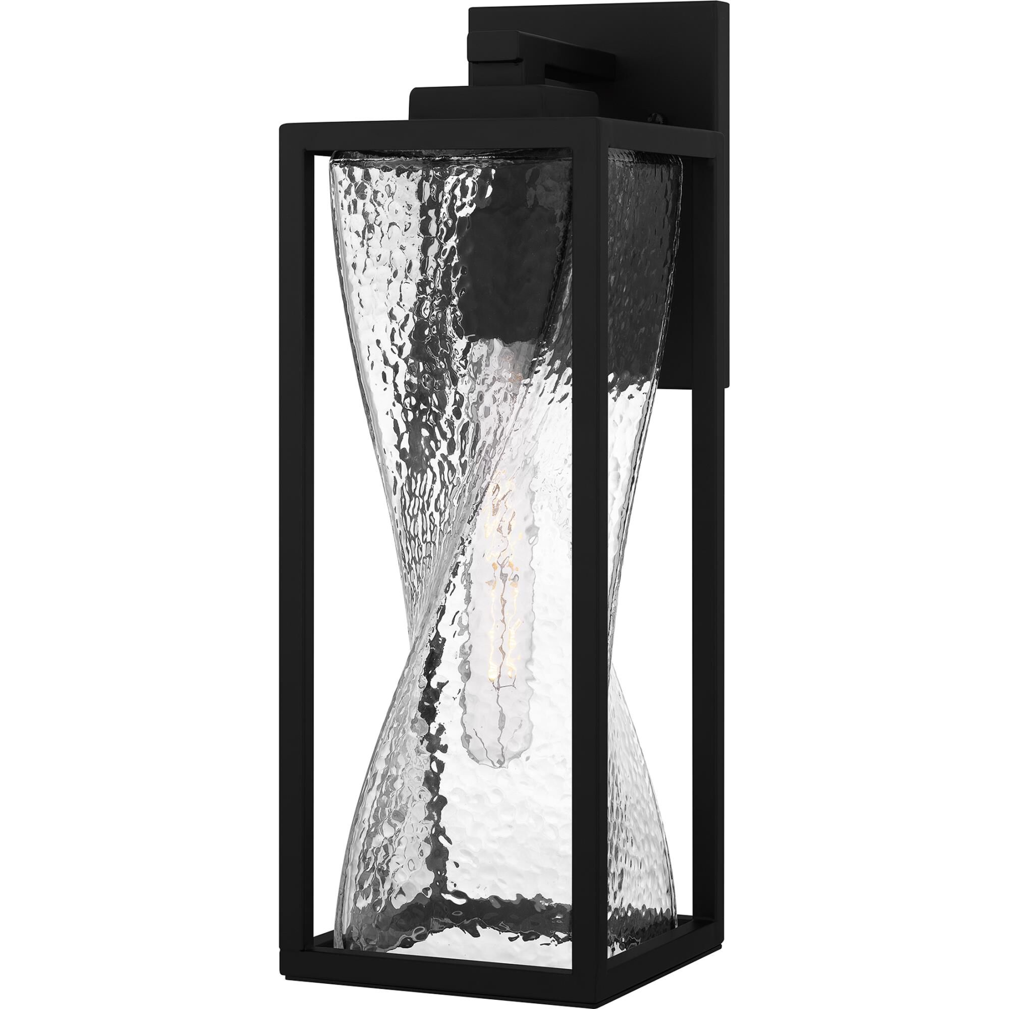 Shown in Matte Black finish and Clear Hammered Glass shade