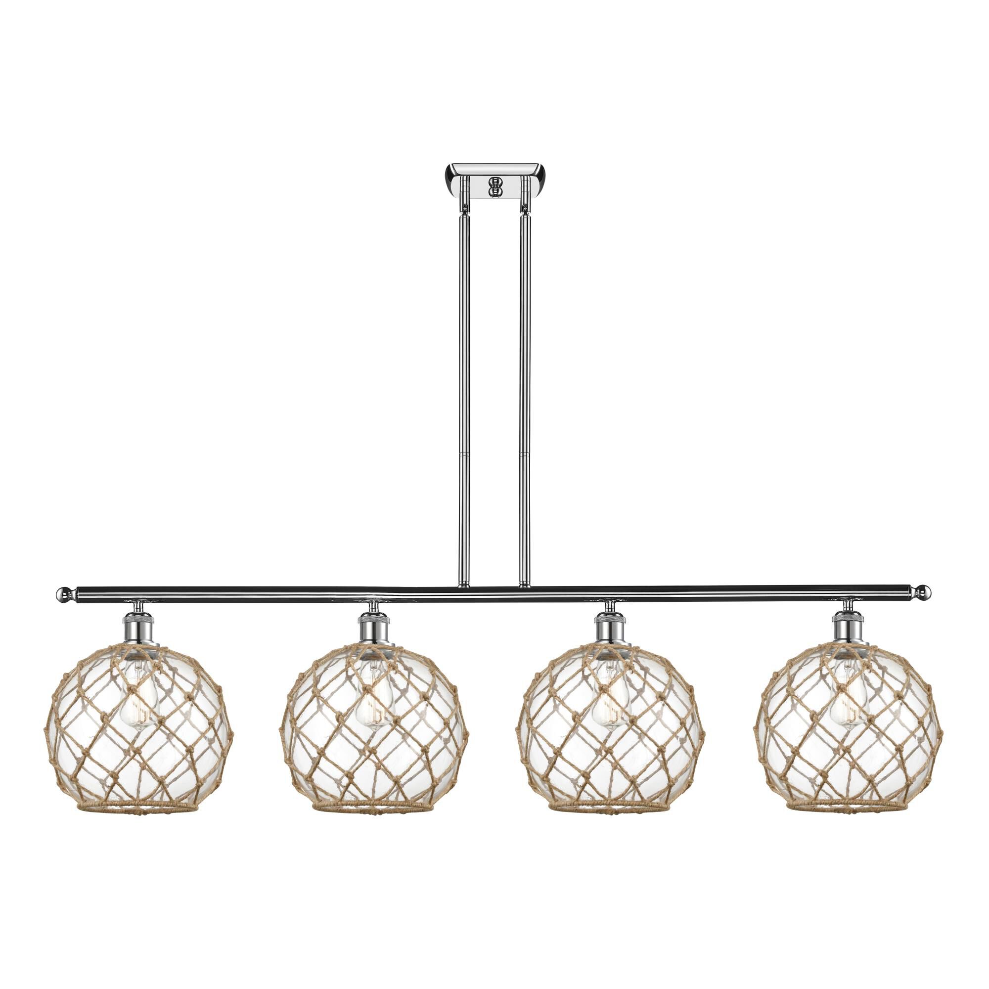 Shown in Polished Chrome finish and Sphere glass and Glass And Rope shade