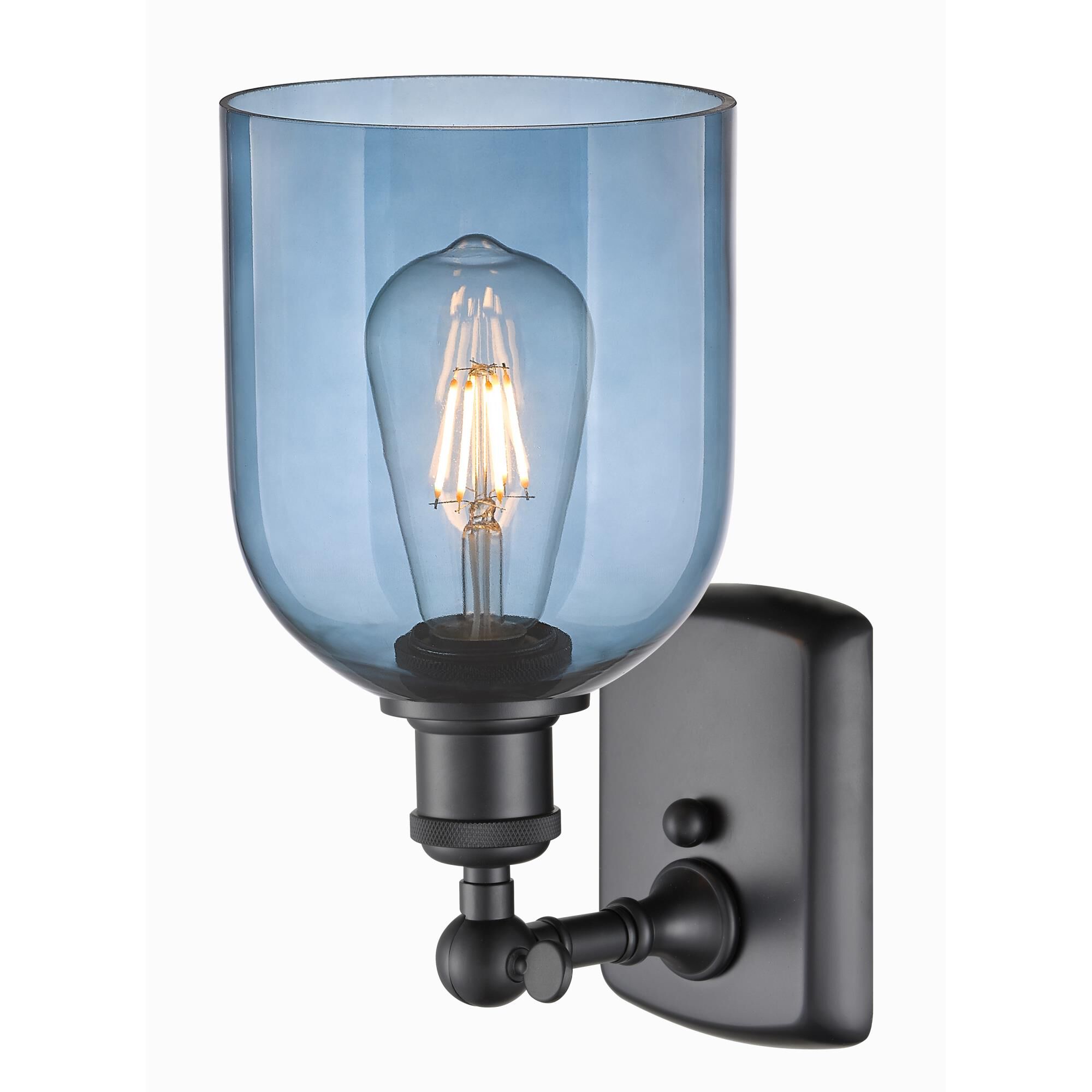 Shown in Matte Black finish and Princess Blue glass