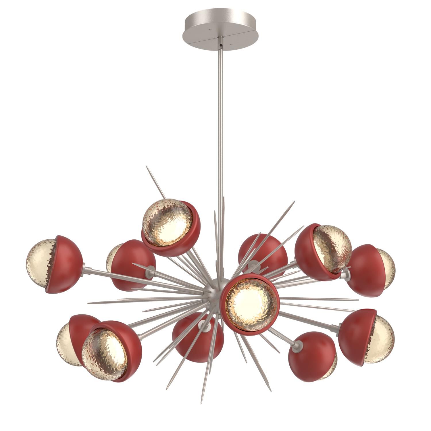 Shown in Beige Silver finish and Amber glass and Cinnamon Red accent