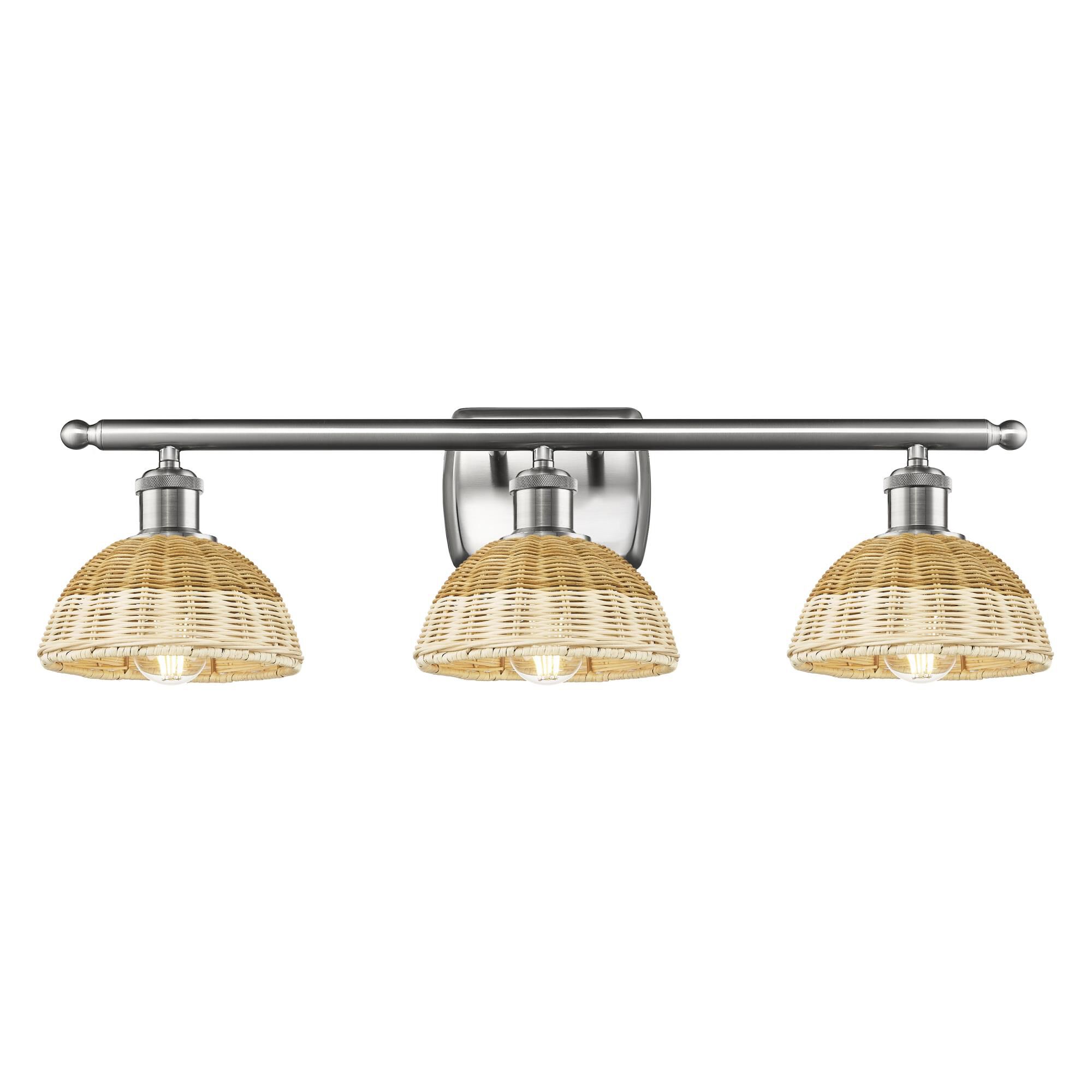 Shown in Brushed Nickel finish and Natural Fiber shade