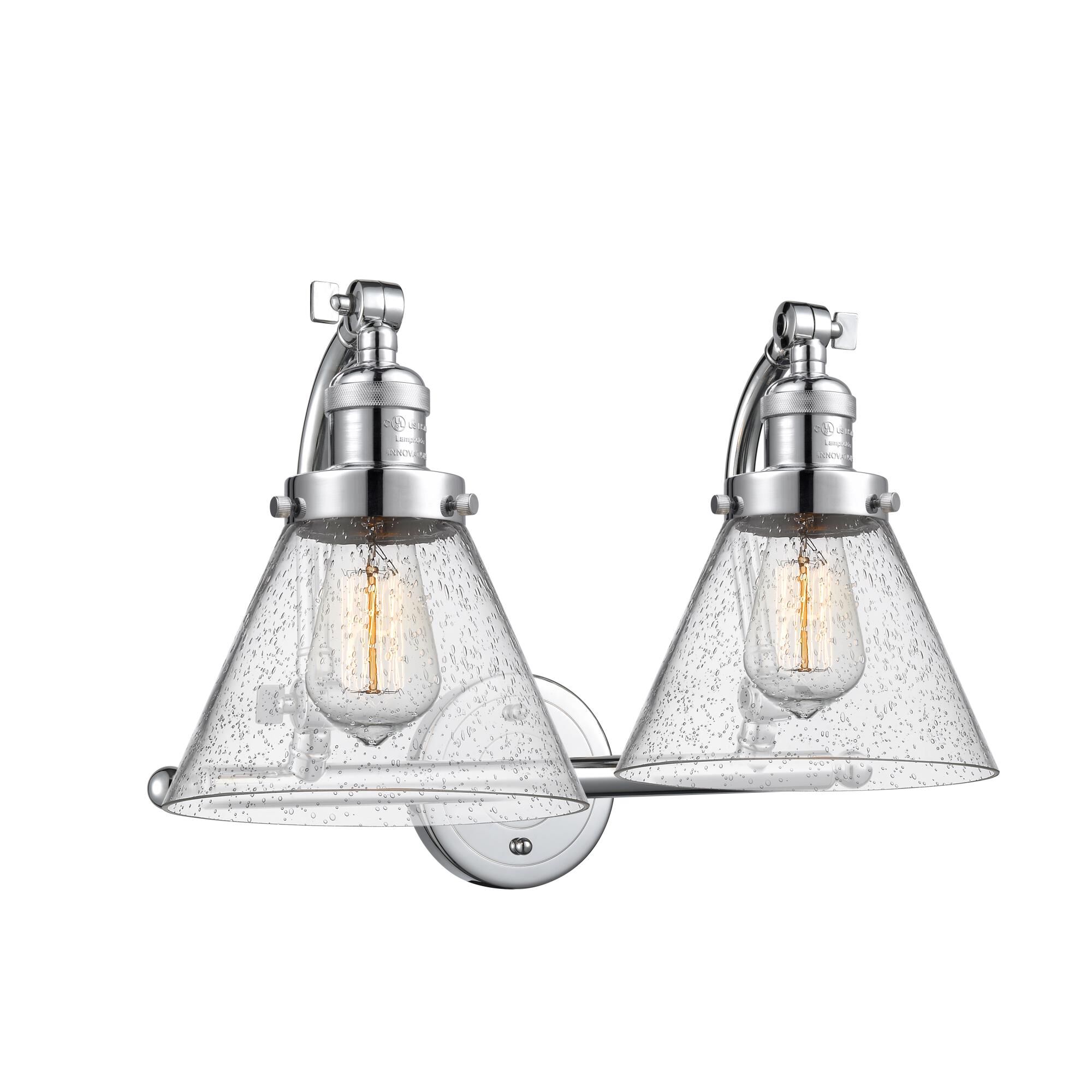 Shown in Polished Chrome finish and Seedy Large Cone glass