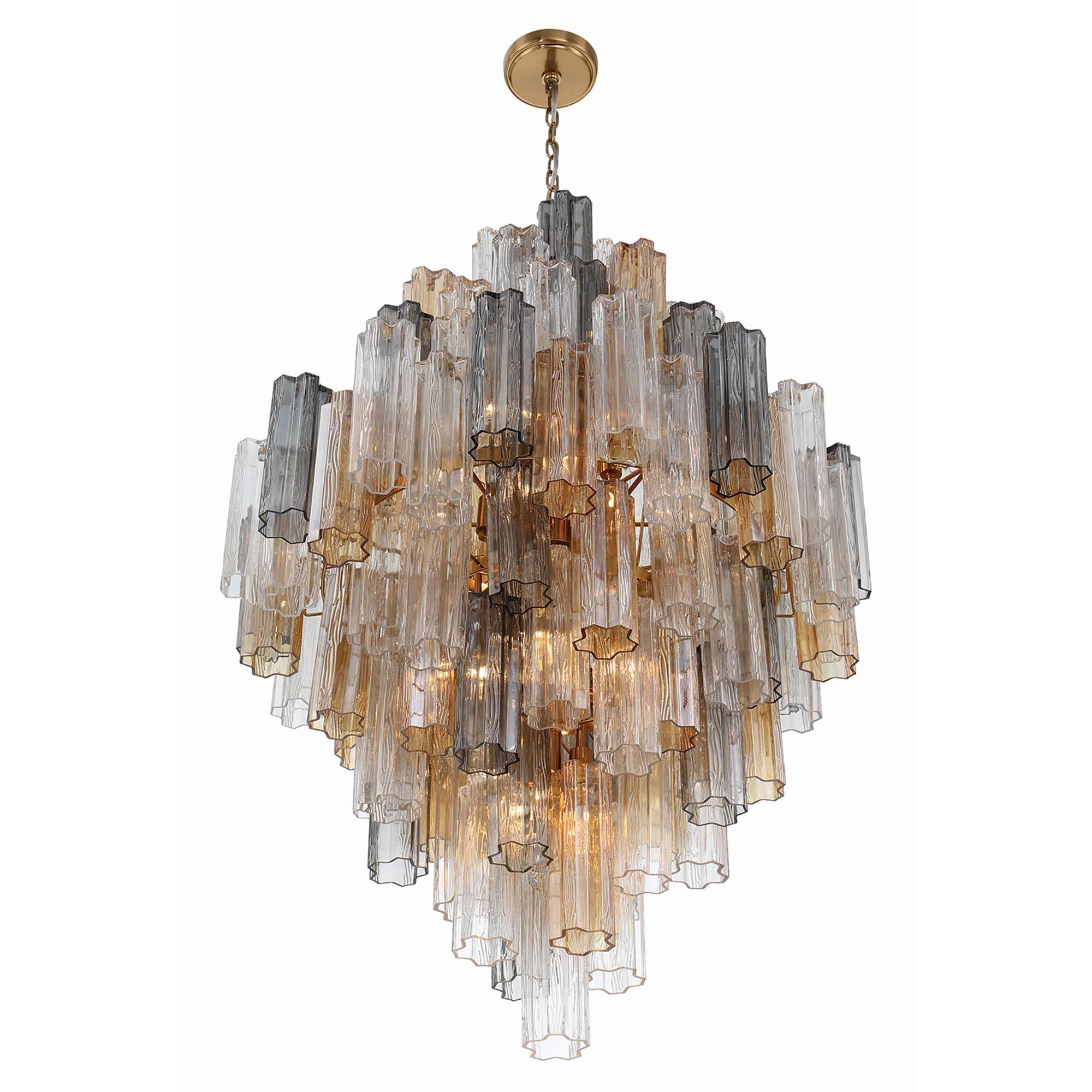 Shown in Aged Brass finish and Tronchi Glass Autumn crystal