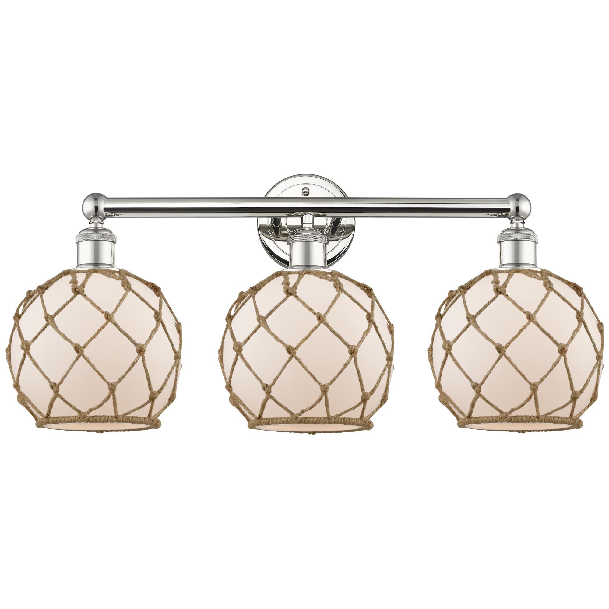 Shown in Polished Nickel finish and White with Brown Rope glass