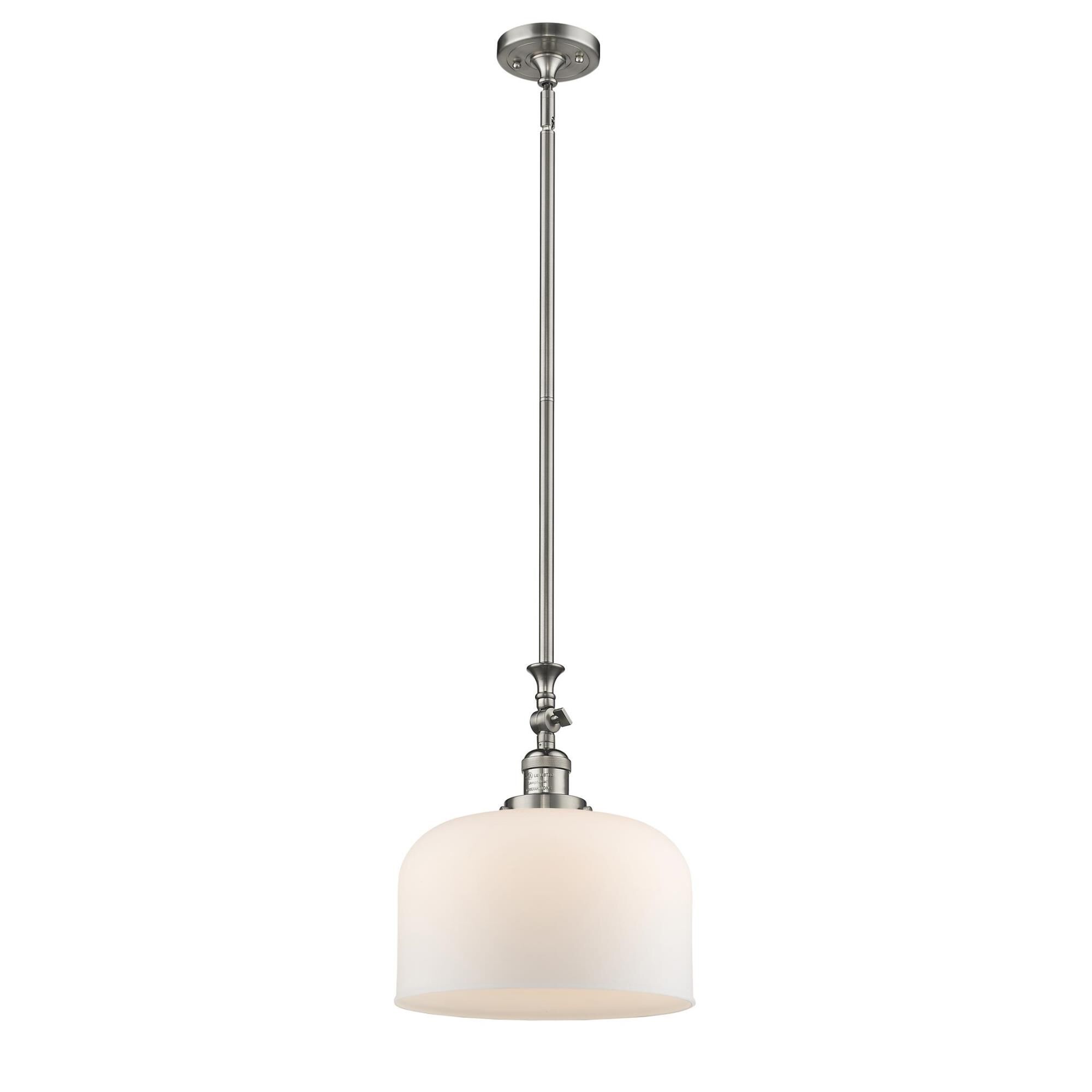 Shown in Brushed Satin Nickel finish and Matte White Cased glass