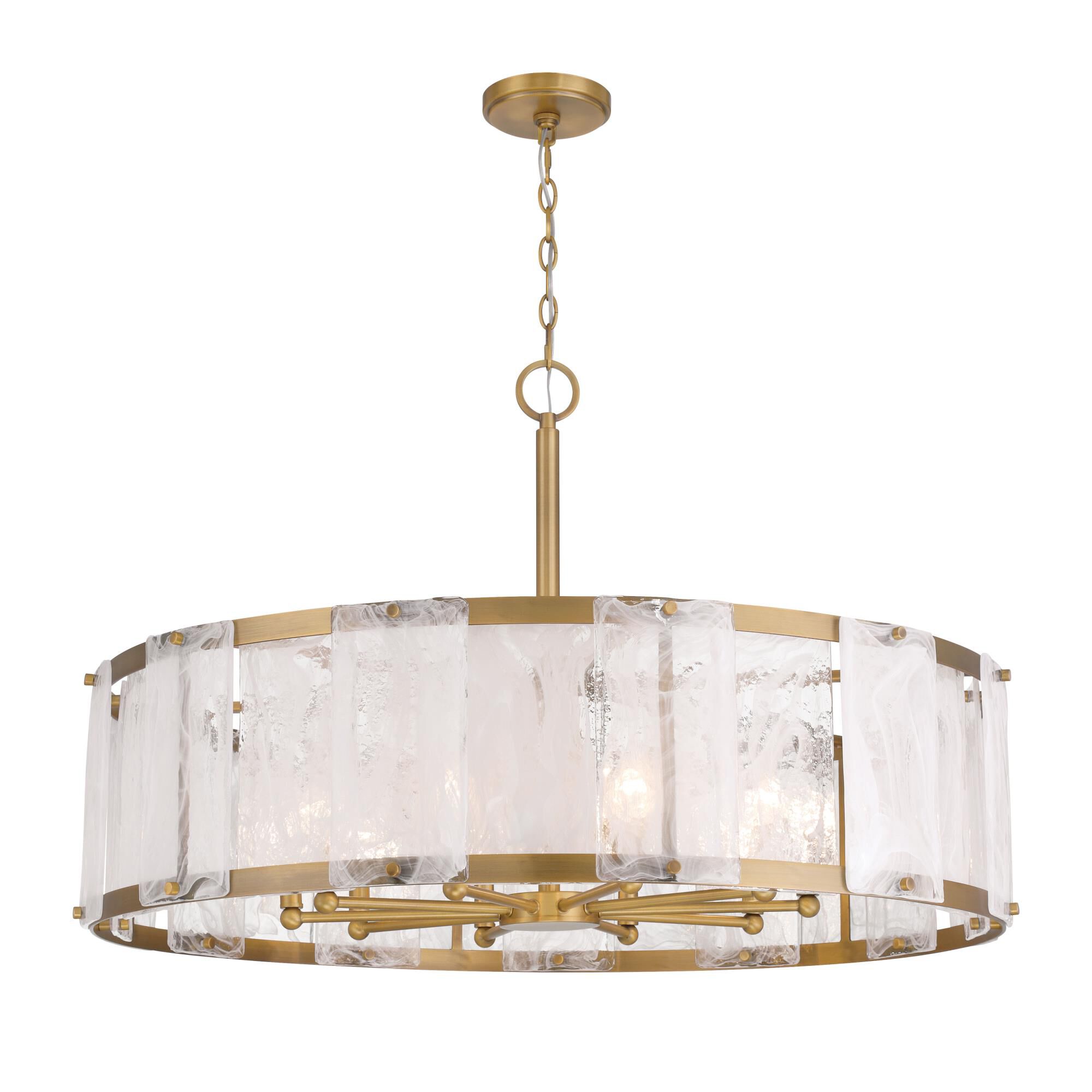 Shown in Legacy Brass finish and White Swirl glass and Glass shade