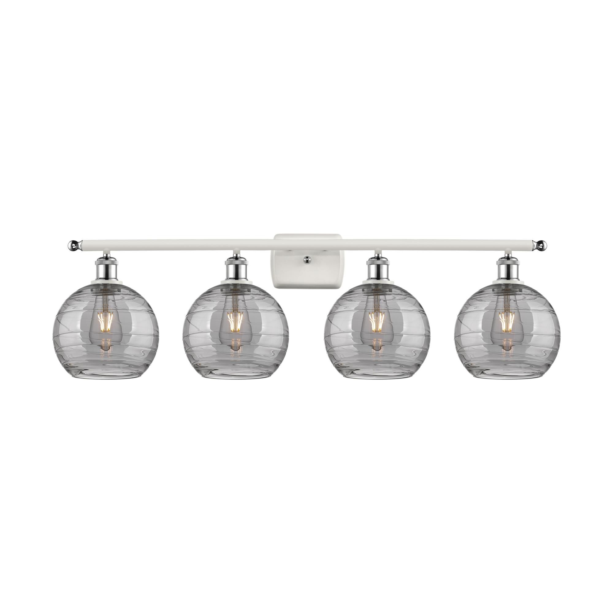 Shown in White Polished Chrome finish and Light Smoke Deco Swirl glass