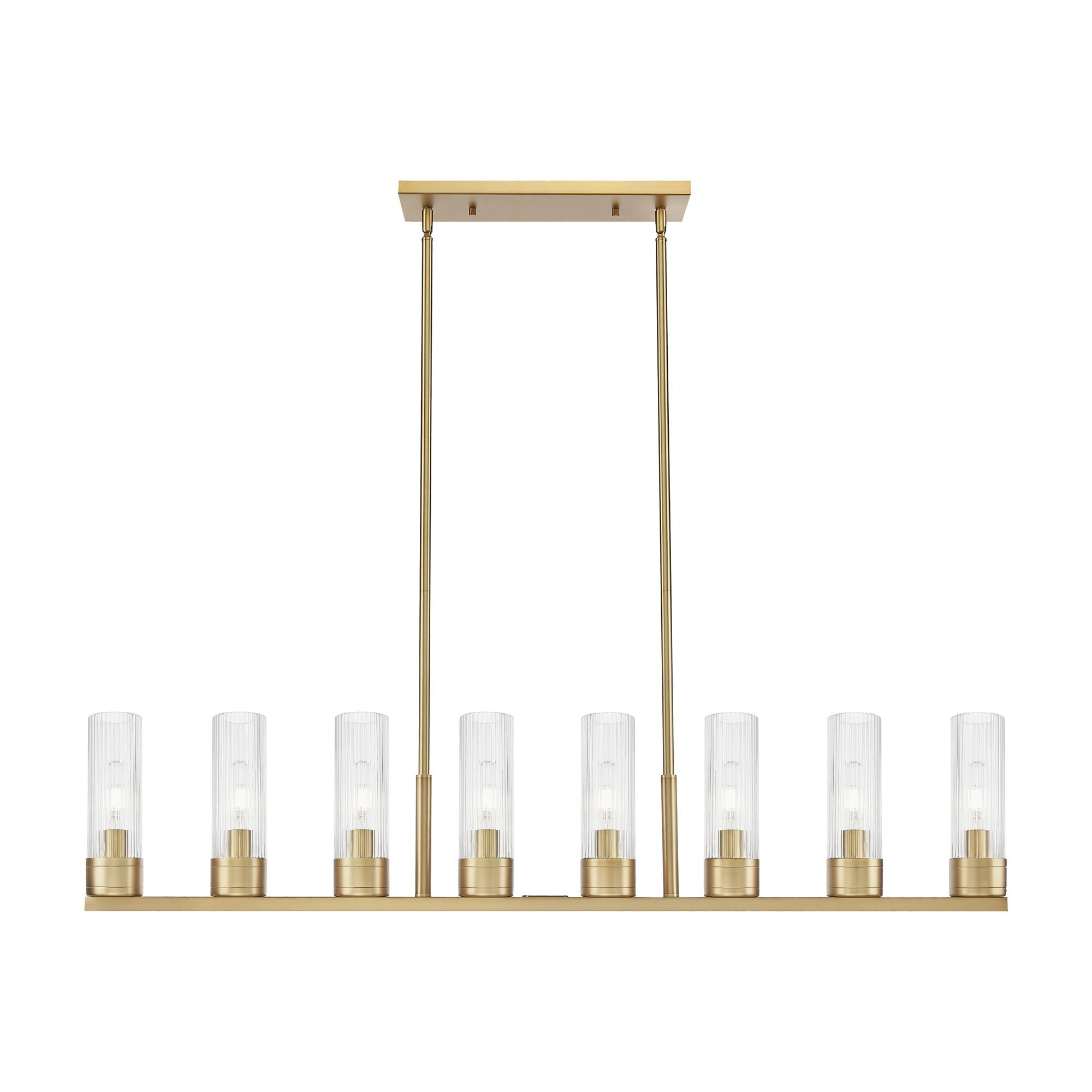 Shown in Brushed Brass finish and Striped Clear glass