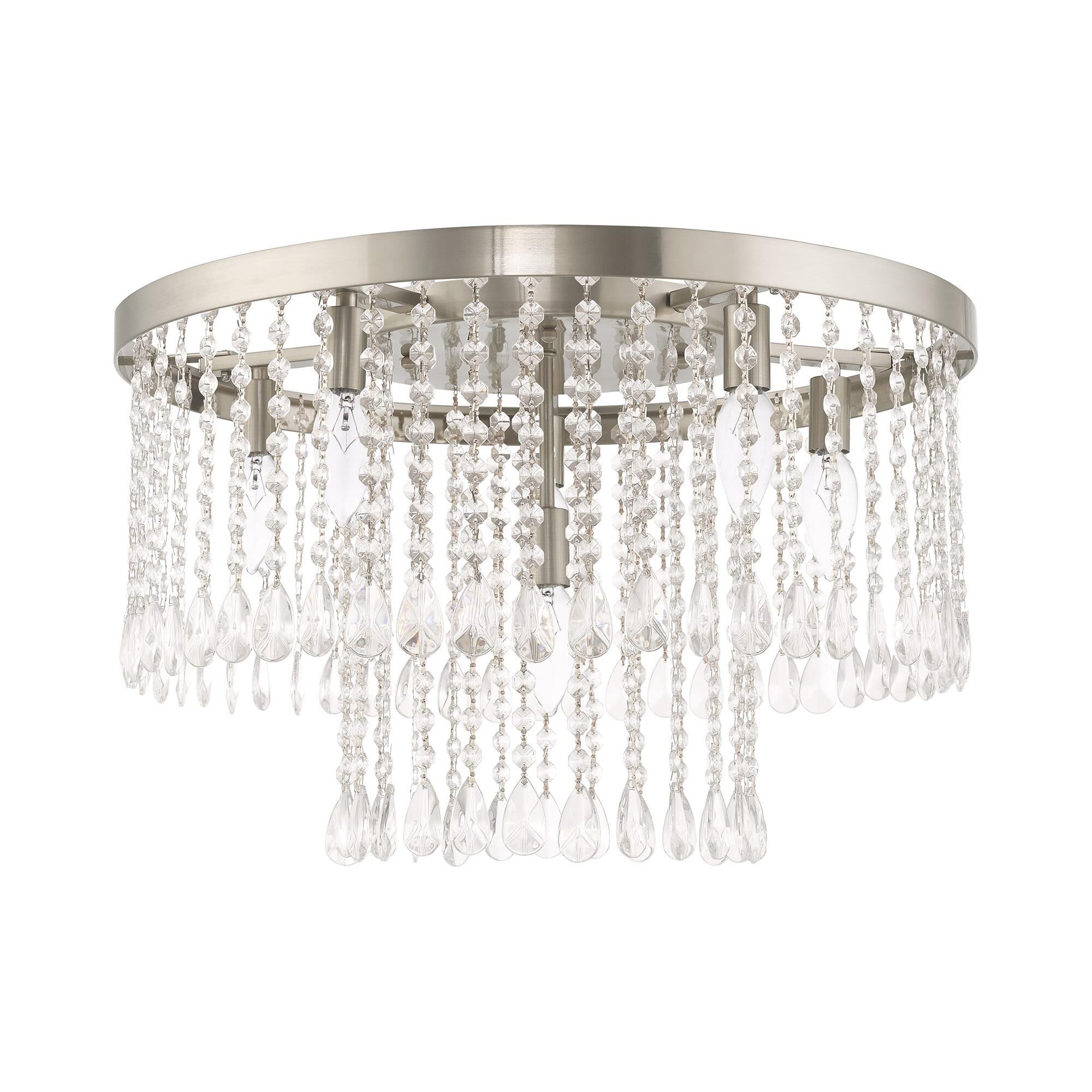 Shown in Brushed Nickel finish and Clear Crystals glass