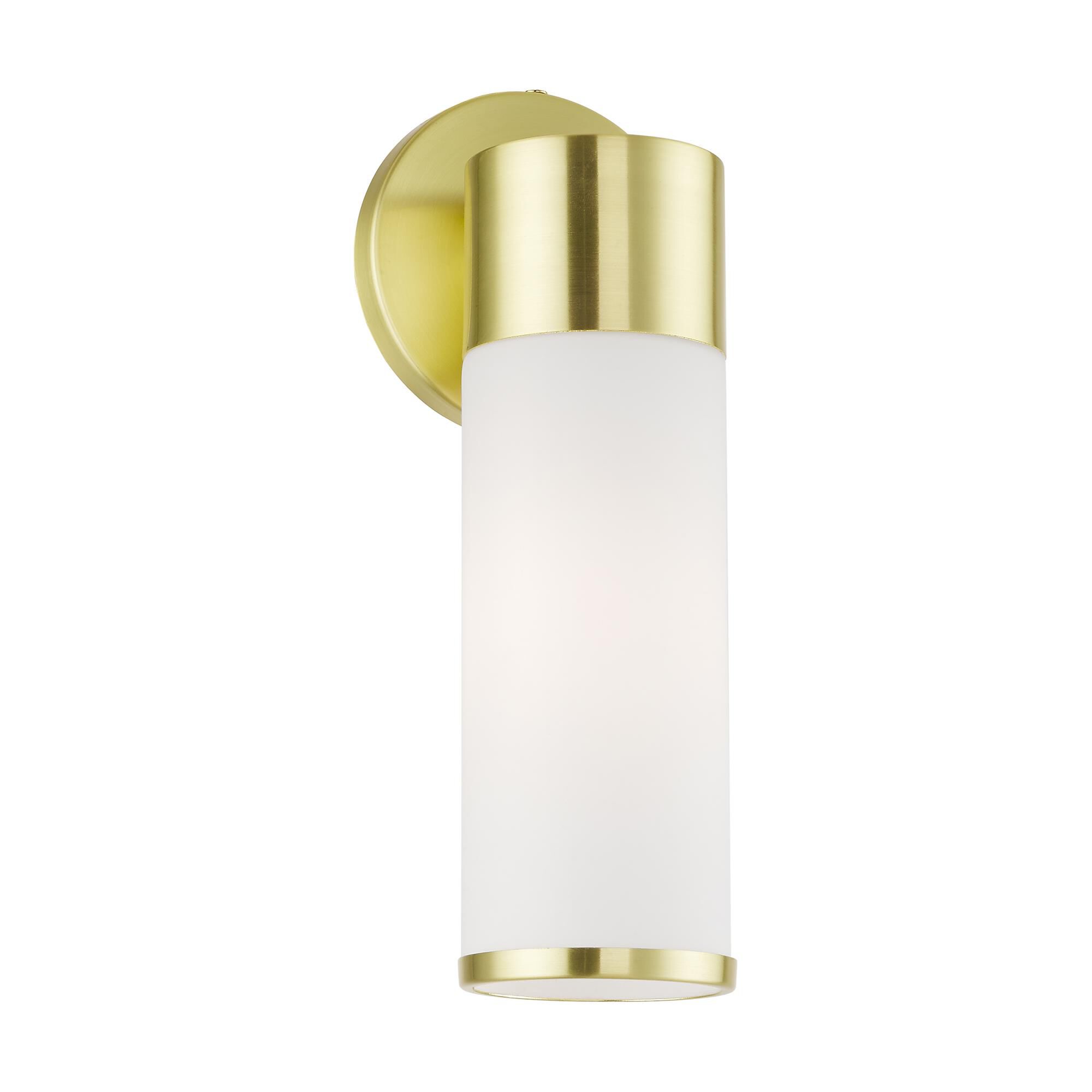 Shown in Satin Brass finish and Hand Blown Satin Opal White Twist Lock glass