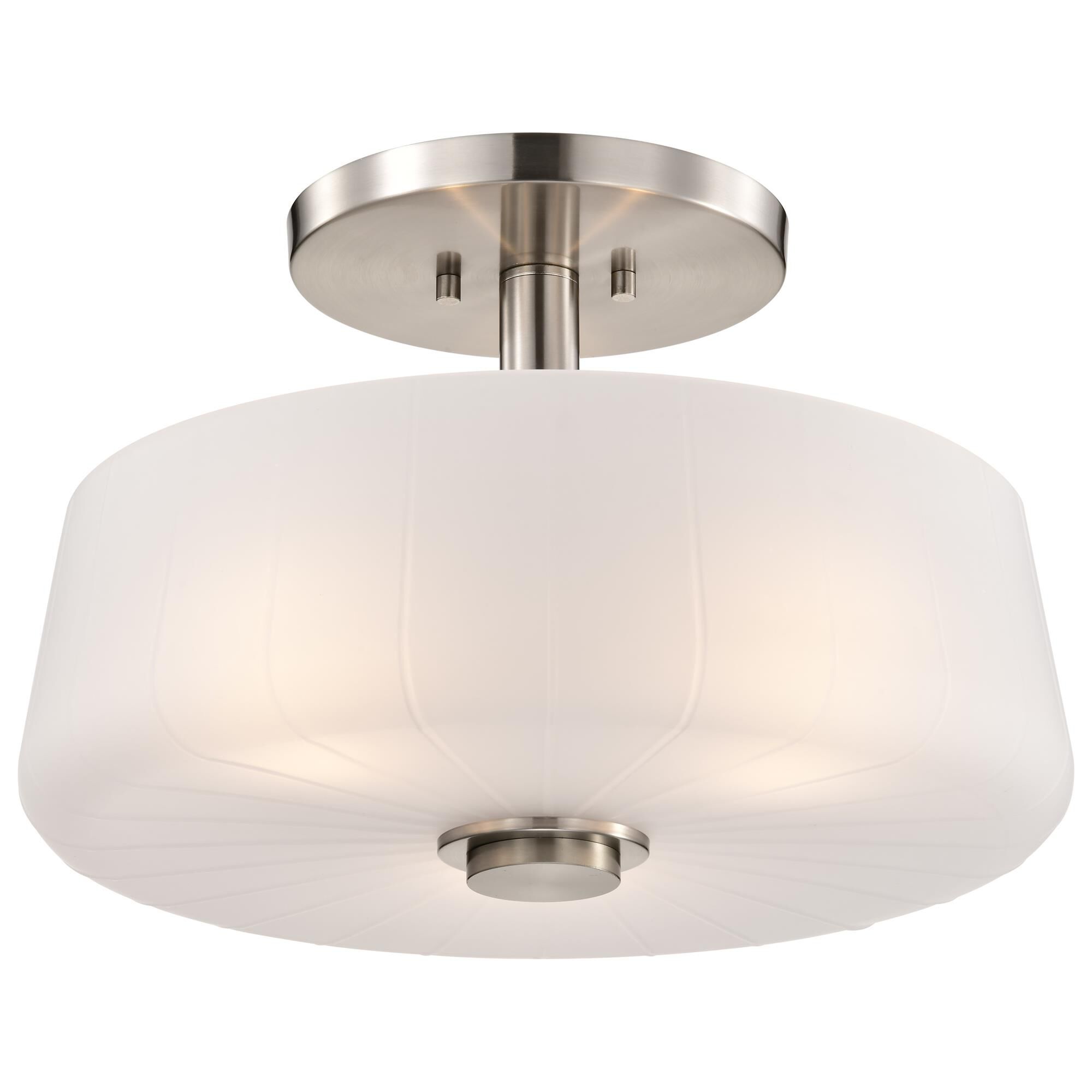 Shown in Brushed Nickel finish and Etched White glass