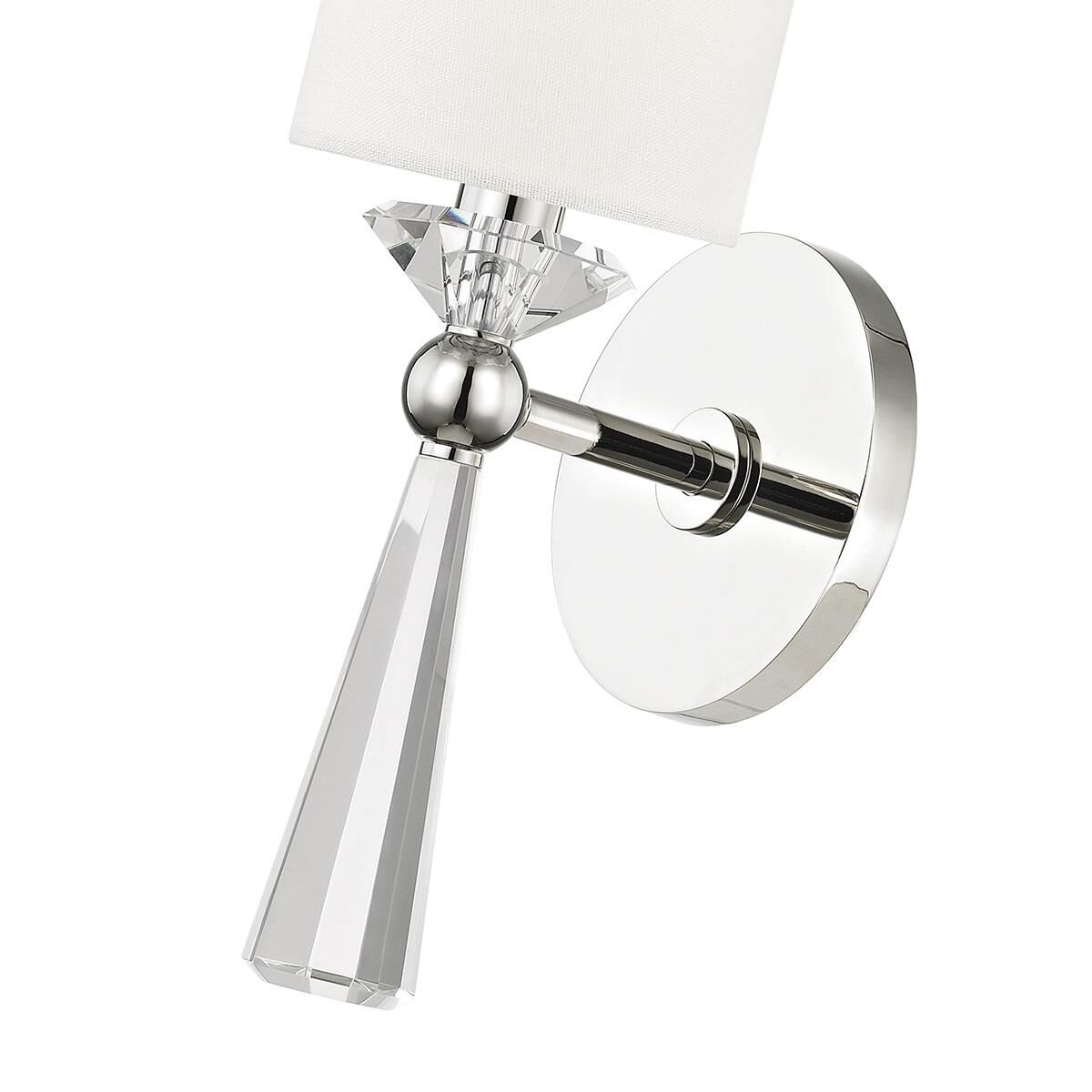 Shown in Polished Nickel finish and Off White Linen shade
