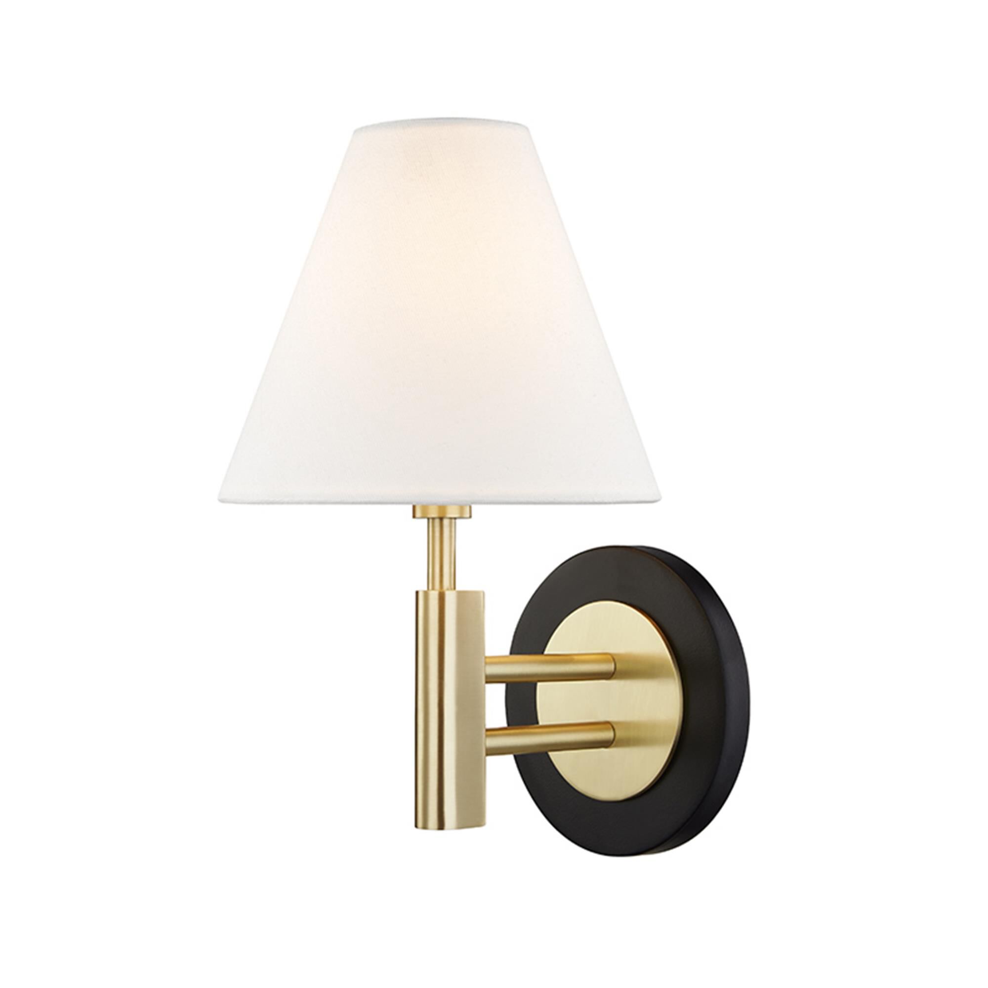 Shown in Aged Brass-Black finish and Off White shade