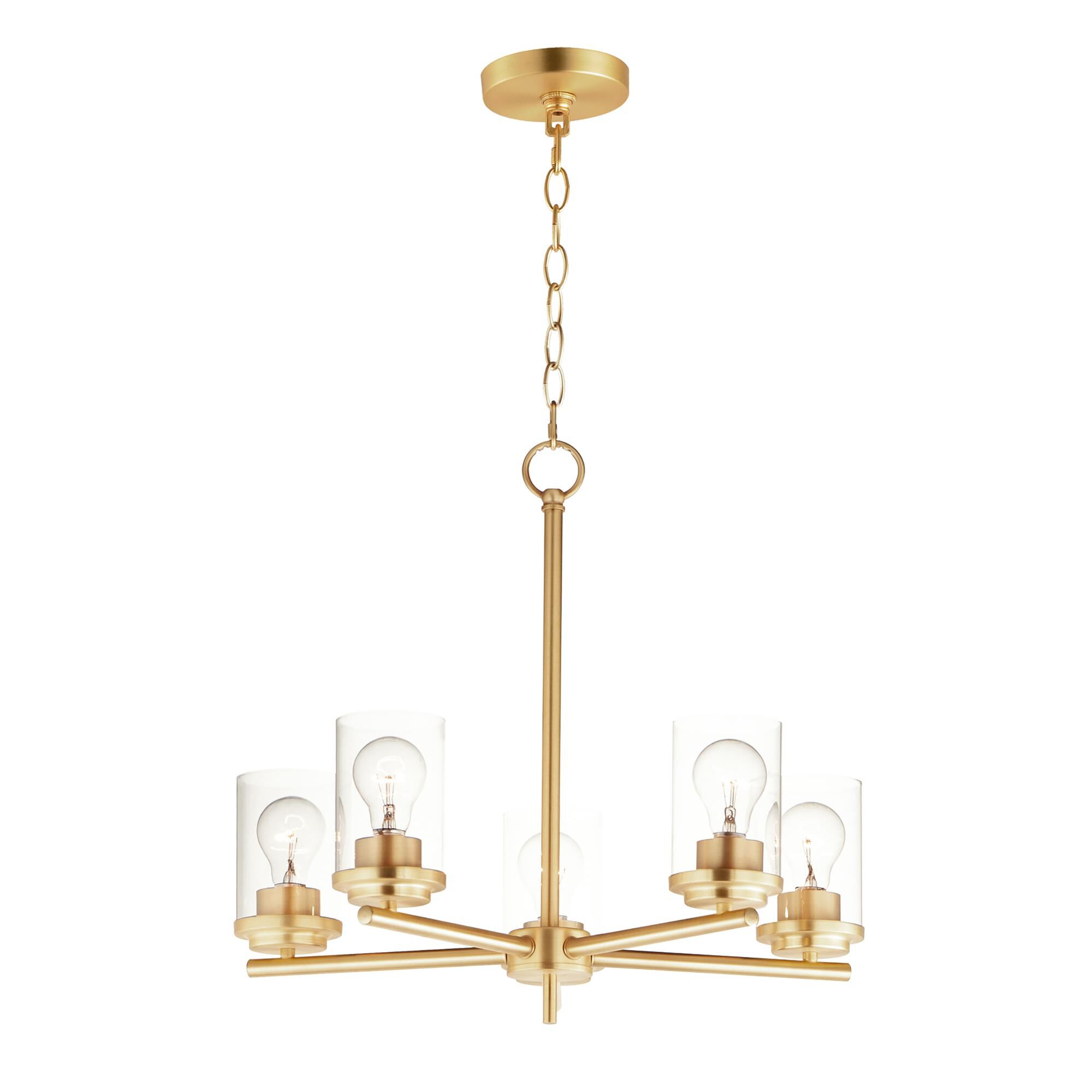 Shown in Satin Brass finish and Clear glass and Glass shade