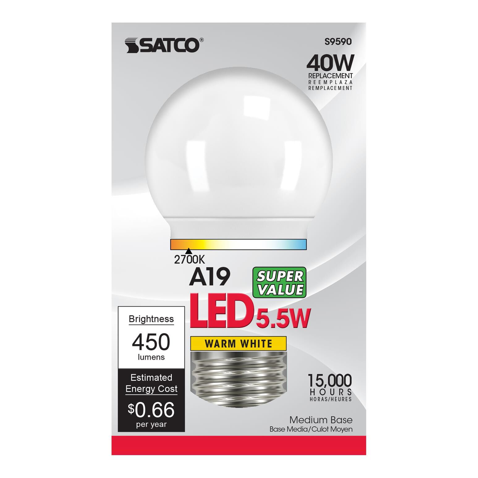 6 Watt 2700K A19 LED Light Bulb,