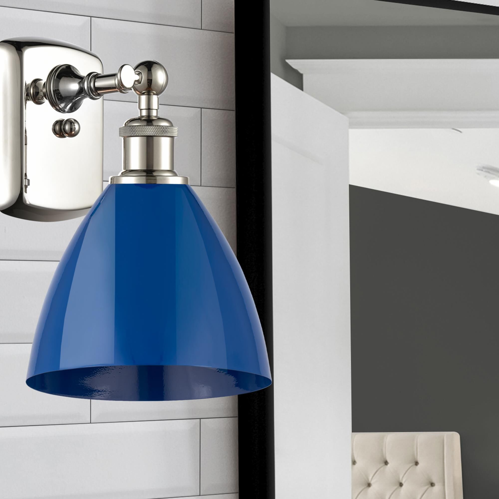 Shown in Polished Nickel finish and Blue Plymouth Dome shade