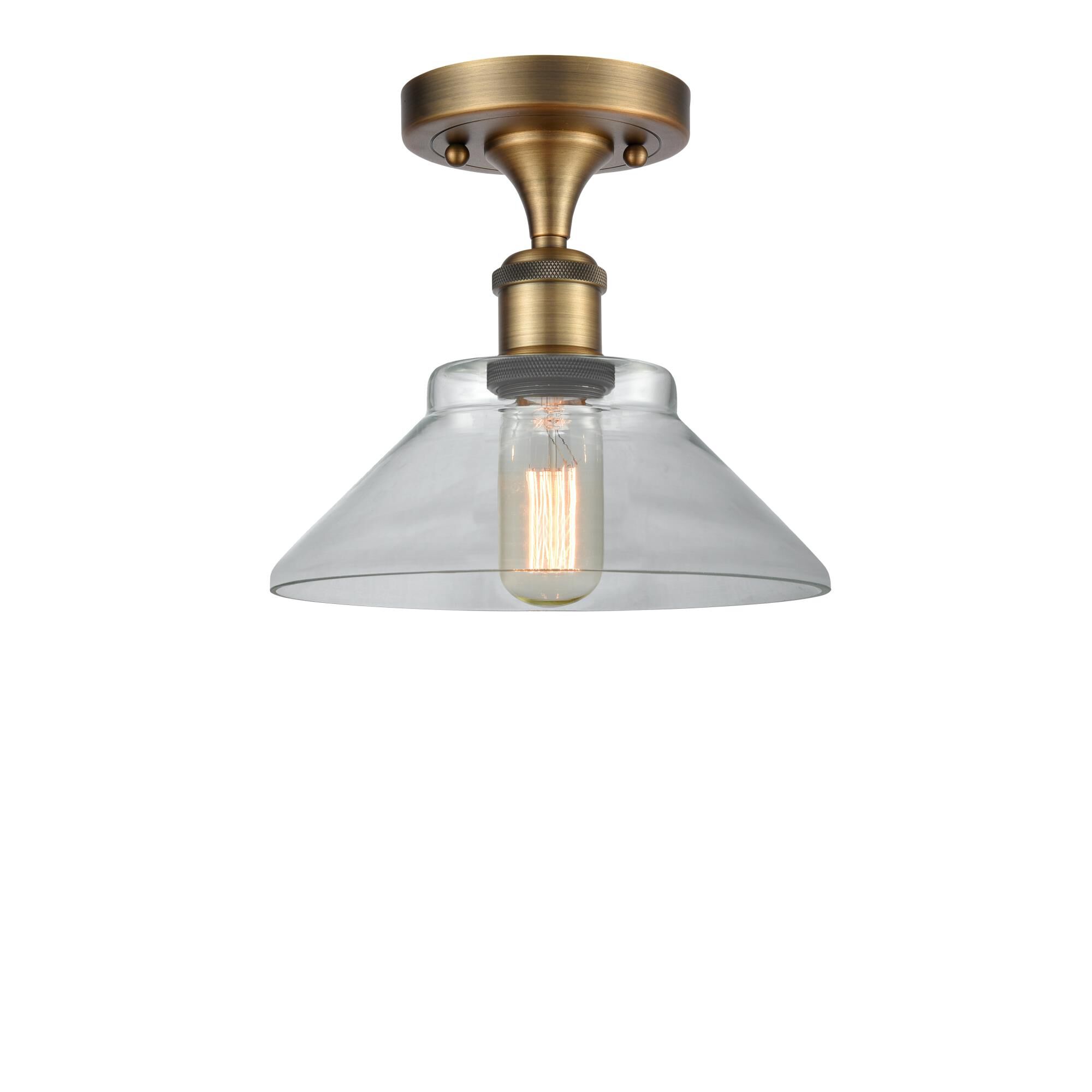 Shown in Brushed Brass finish and Disc glass and Glass shade