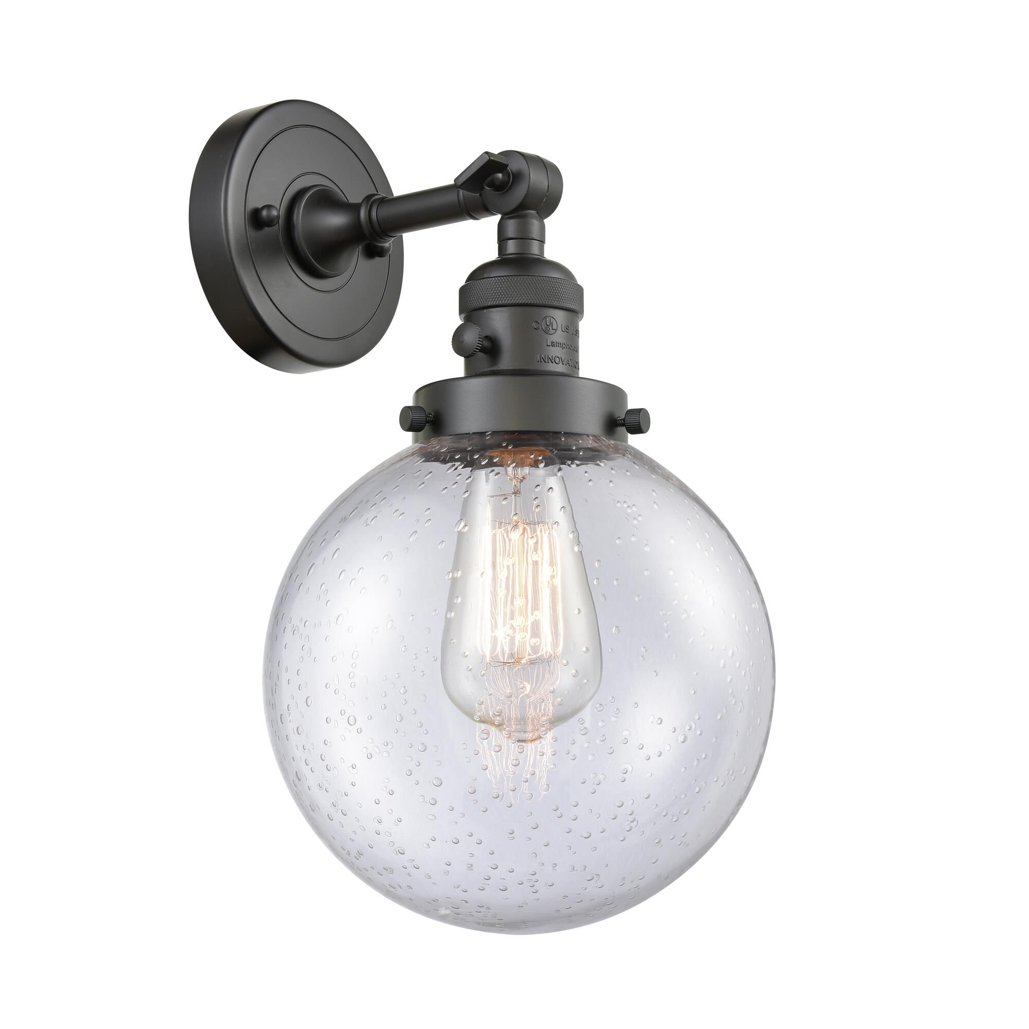 Shown in Oil Rubbed Bronze finish and Seedy glass and Switch on Socket accent