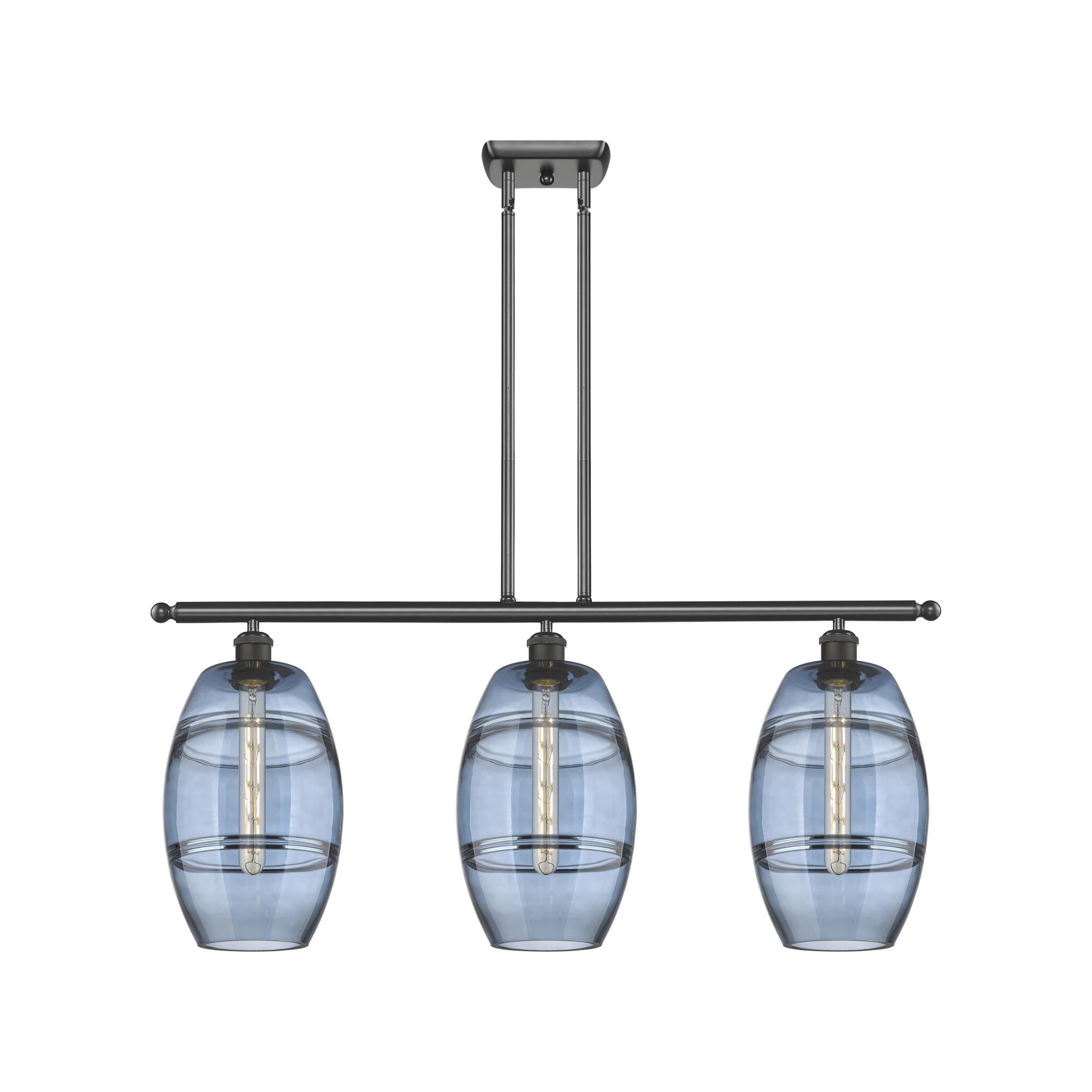 Shown in Oil Rubbed Bronze finish and Princess Blue glass