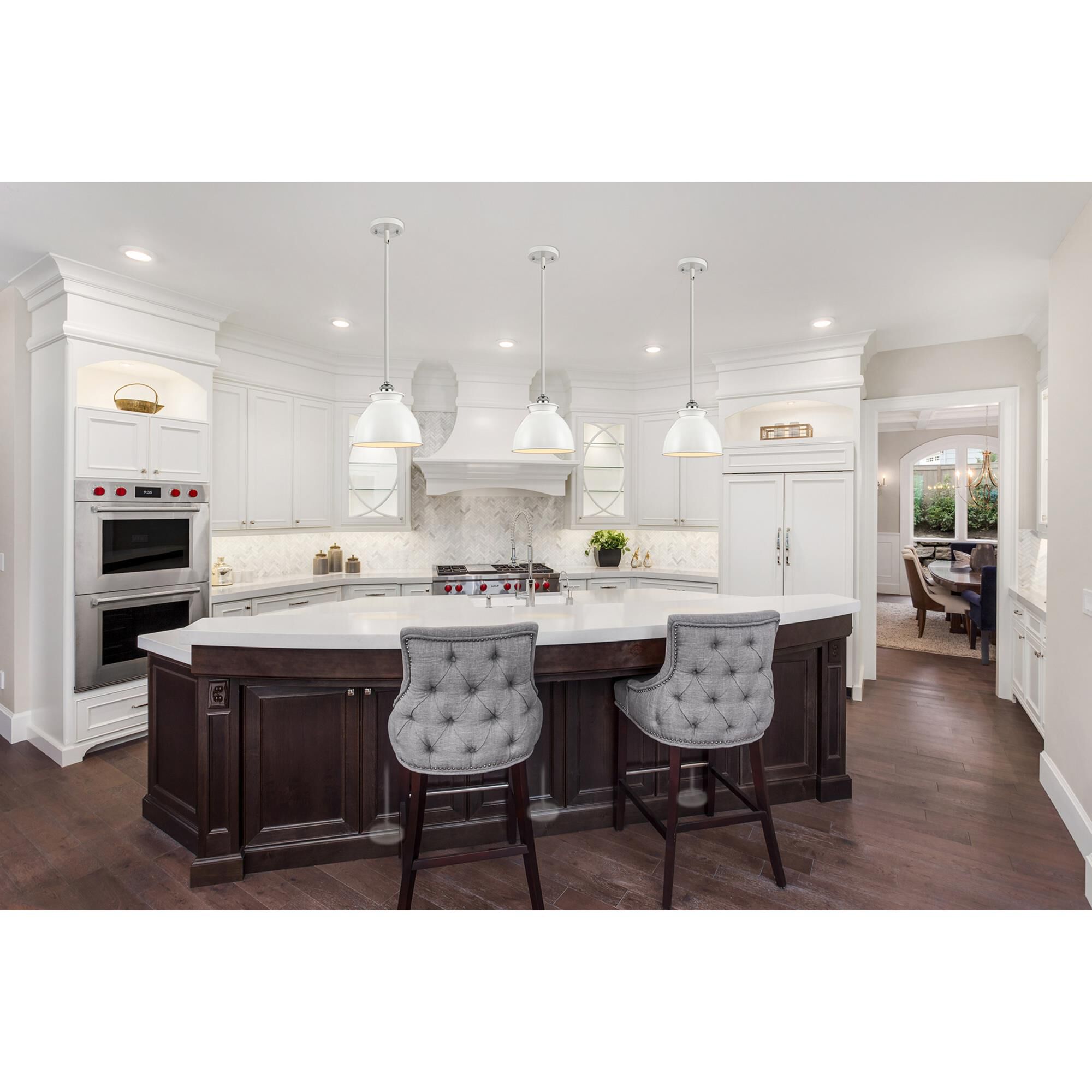 Shown in White And Polished Chrome finish and Glossy White Metal shade