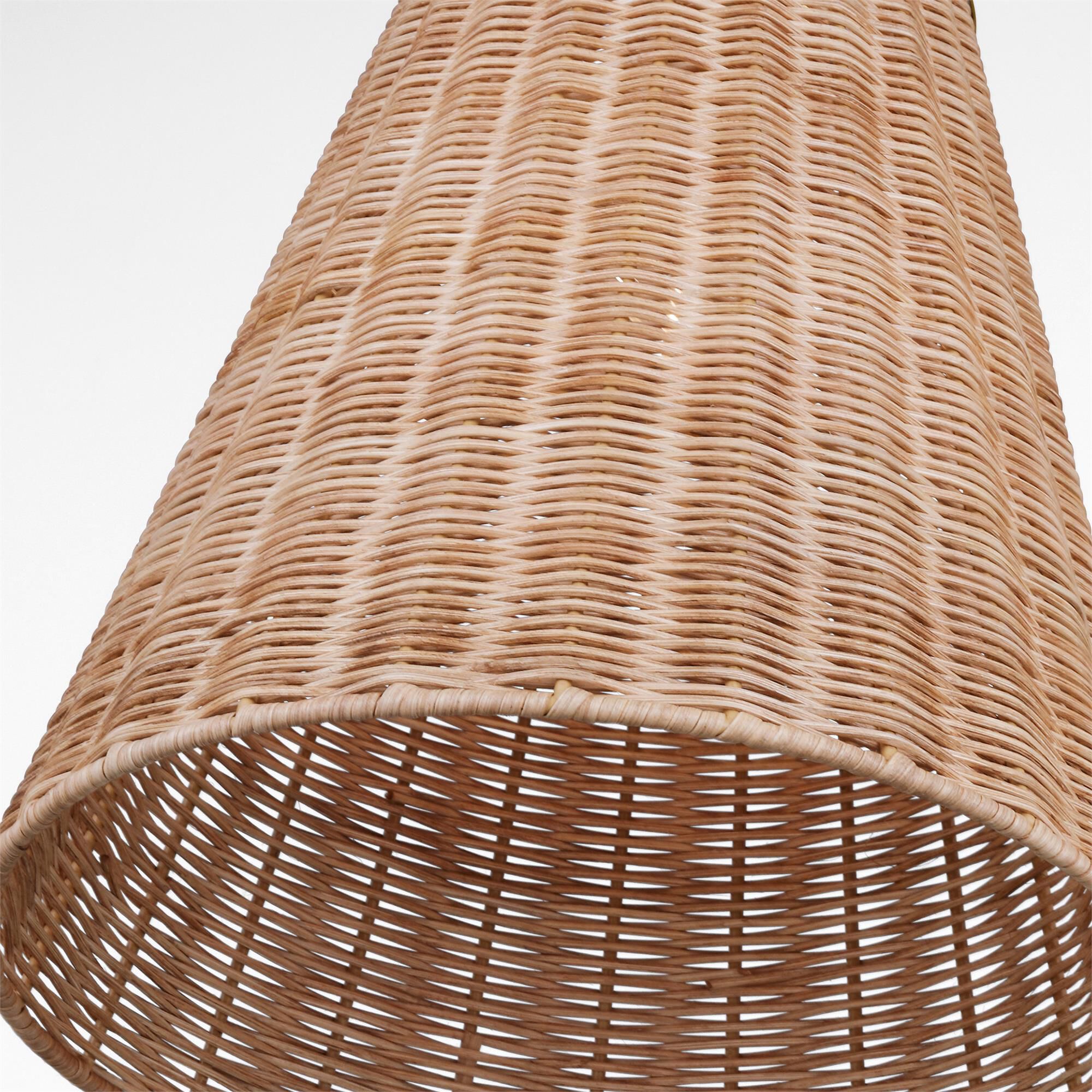 Shown in Burnished Brass finish and Blonde Rattan shade