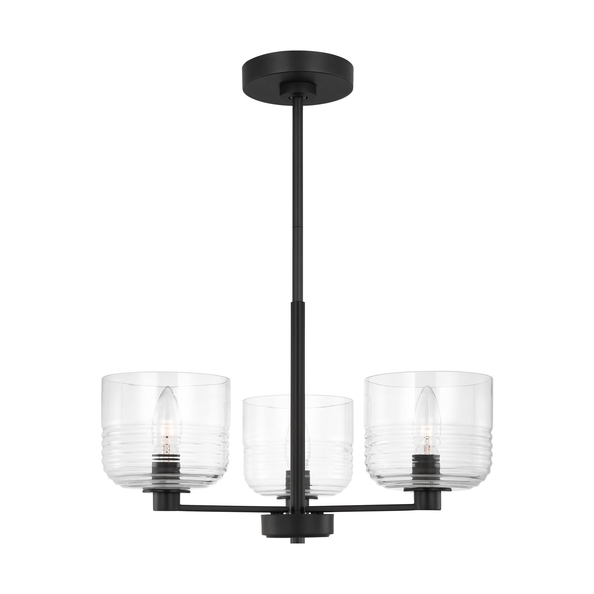 Shown in Midnight Black finish and Clear Ribbed glass